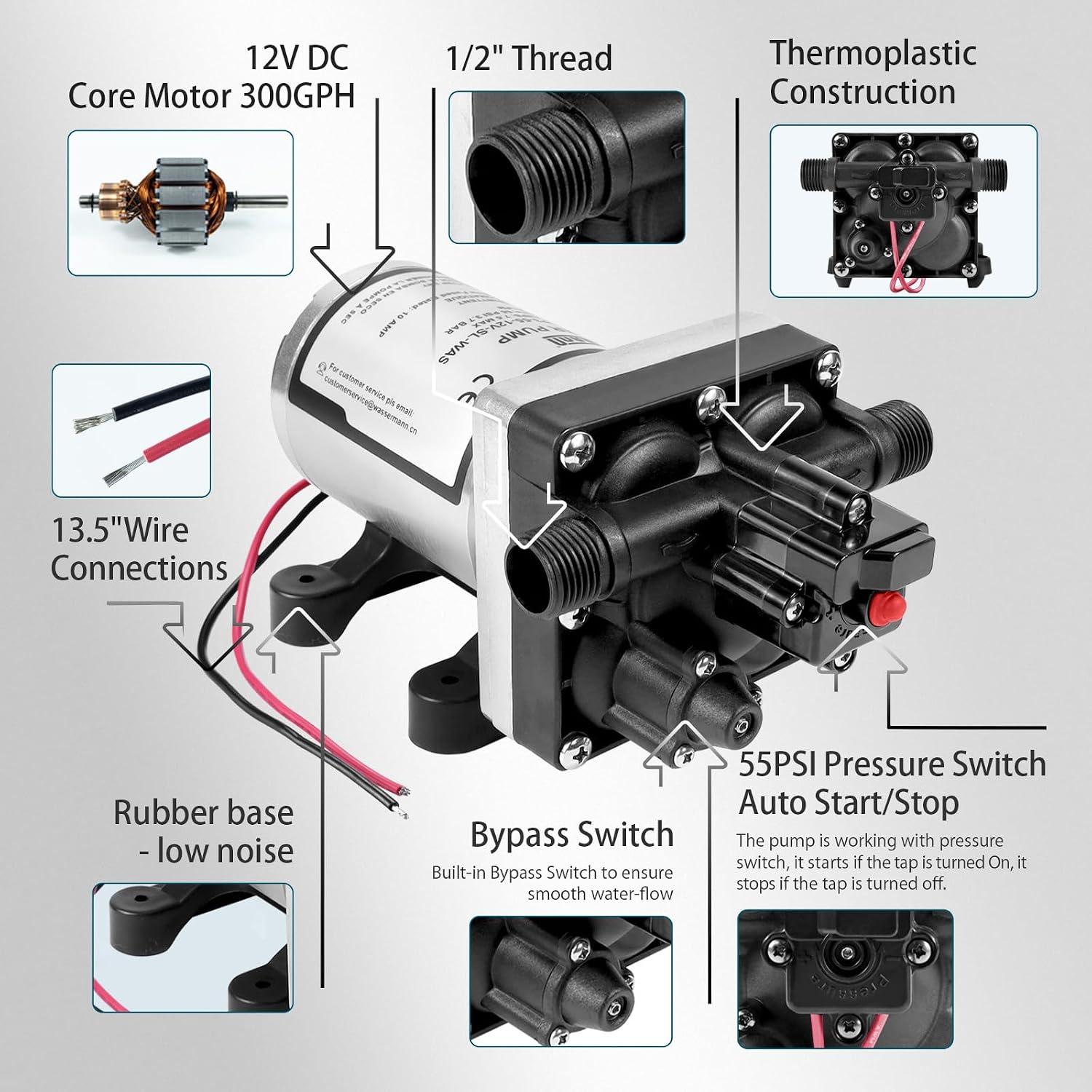 RV Water Pumps 115V AC Pressure Pump with Pressure Switch, Self-priming Water Pump 4.0GPM 45PSI, Fresh Water Pump for RV, Kitchen Barthroom Camping Marine Yacht Garden Diaphragm Pump115volt