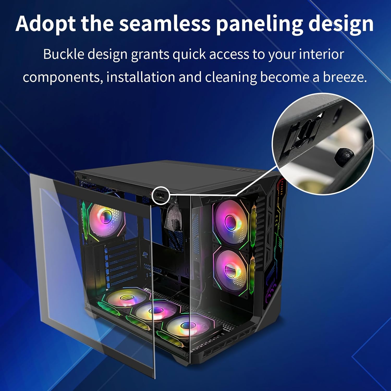 SZSKYING Mid-Tower Gaming ATX PC Case, 9 ARGB Fans with Remote, Tempered Glass, 360mm Radiator, Type-C, Black.
