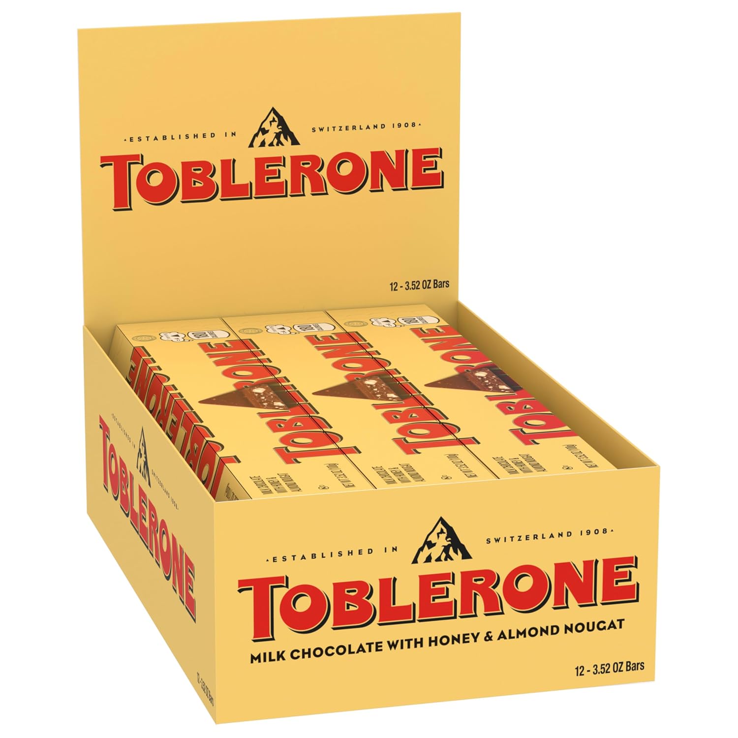 TOBLERONE Milk Chocolate Bar with Honey and Almond Nougat, 20 Bars | Bulk Chocolate
