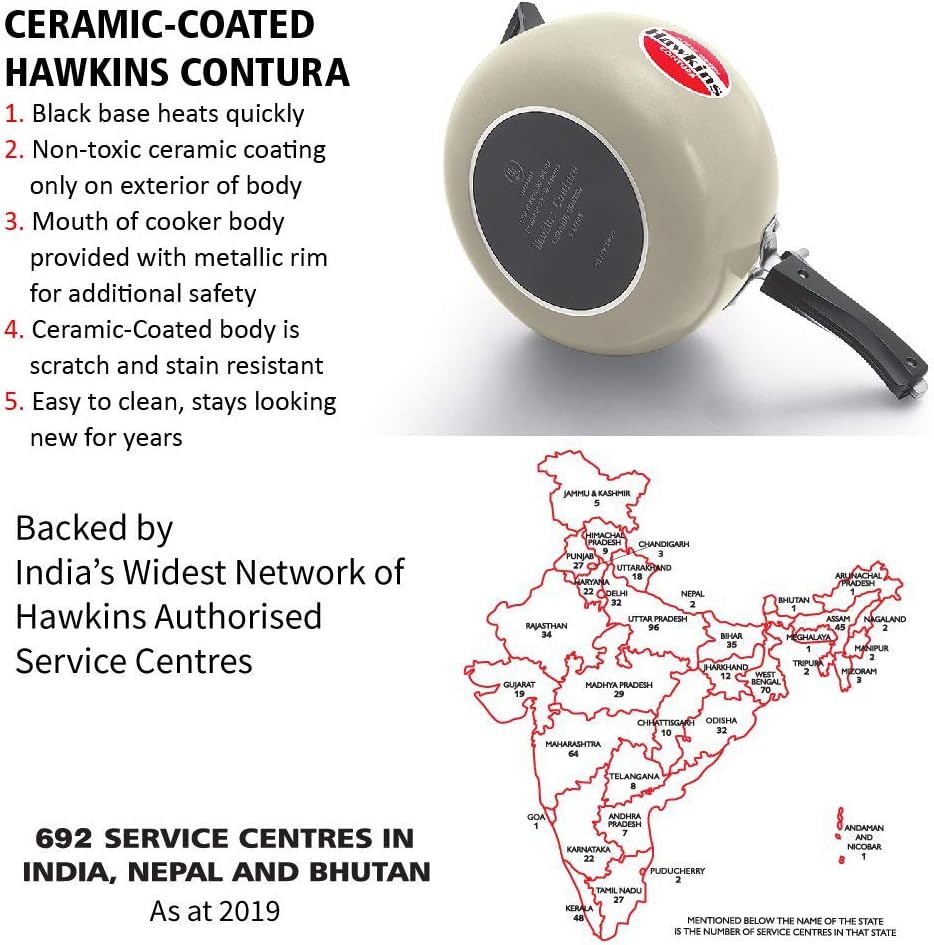 Hawkins 5 Litre Contura Pressure Cooker, Ceramic Coated Handi Inner Lid Cooker, Tomato Red (CTR50)