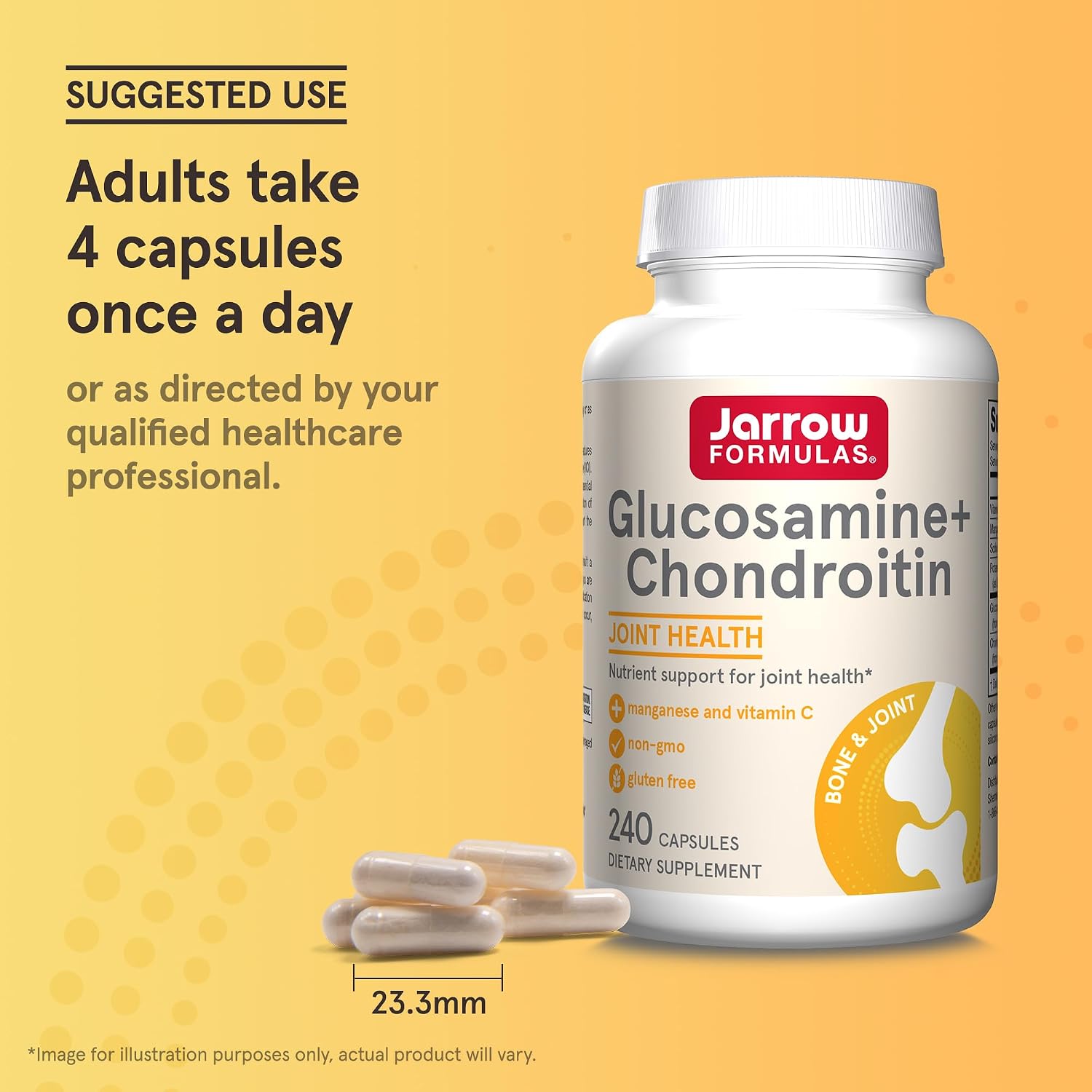 Jarrow Glucosamine + Chondroitin, Nutrient Support, 240 Capsules | Glucosamine Chondroitin Capsules, Dietary Supplement To Support Joint Health With Vitamin C & Manganese, 60 Servings