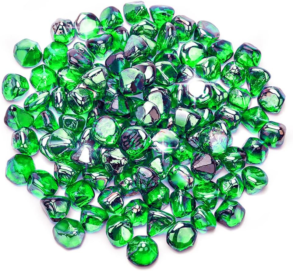 Mr. Fireglass 10 Pounds 1 Inch Diamond Fire Glass, High Luster Crystal Ice | Reflective Fire Pit Glass Rocks,10 lbs, For Propane & Natural Gas Fire Pits Table Fireplace & Lanscape