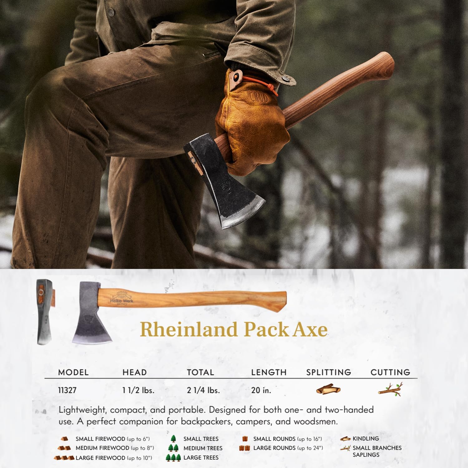 1844 Helko Werk Germany Traditional Hessen Woodworker Felling Axe (13563) | Made in Germany Hand Forged Felling Axe and Cutting Forest Axe for Felling Trees Head 2-3/4 lbs, Handle 28 inches