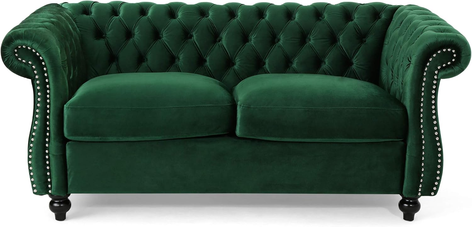Christopher Knight Home Karen Traditional Chesterfield Loveseat Sofa, BlackBerry and Dark Brown, 61.75 x 33.75 x 27.75