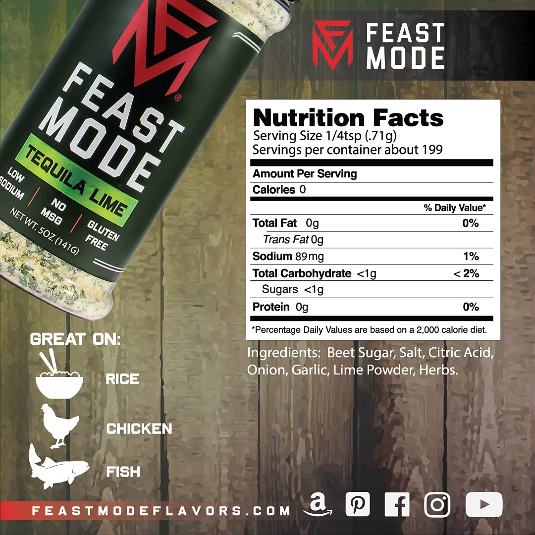 Tequila Lime - Feast Mode Flavors - Low Sodium, No MSG, Gluten Free, All Natural, Meal Prep Seasoning, Healthy, Lime Juice Powder, Tequila Seasoning