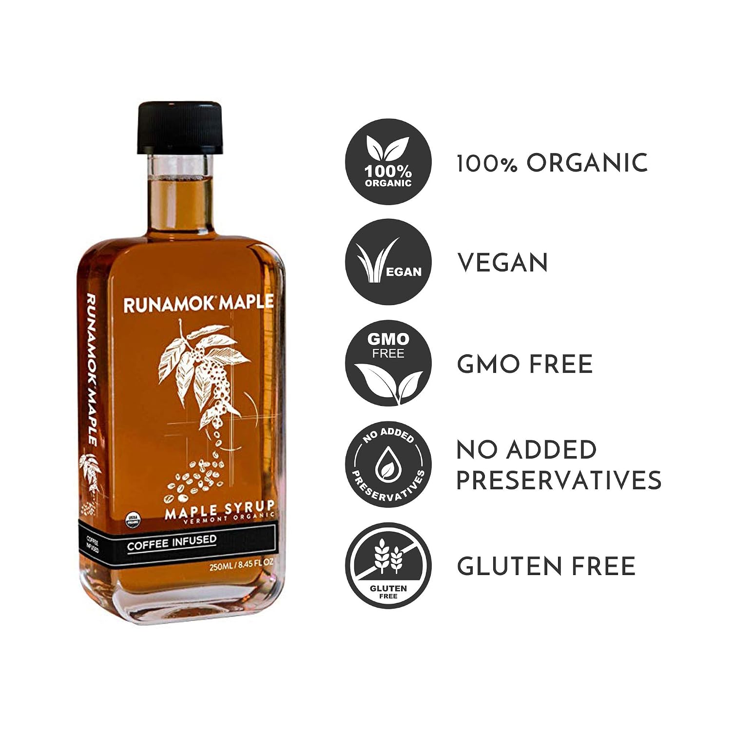 Runamok Maple Cinnamon-Vanilla Infused Maple Syrup - Authentic & Real Vermont Maple Syrup | Gluten Free & Natural Sweetener | Breakfast, Coffee, Pancakes Maple Syrup | 8.45 Fl Oz (250mL)