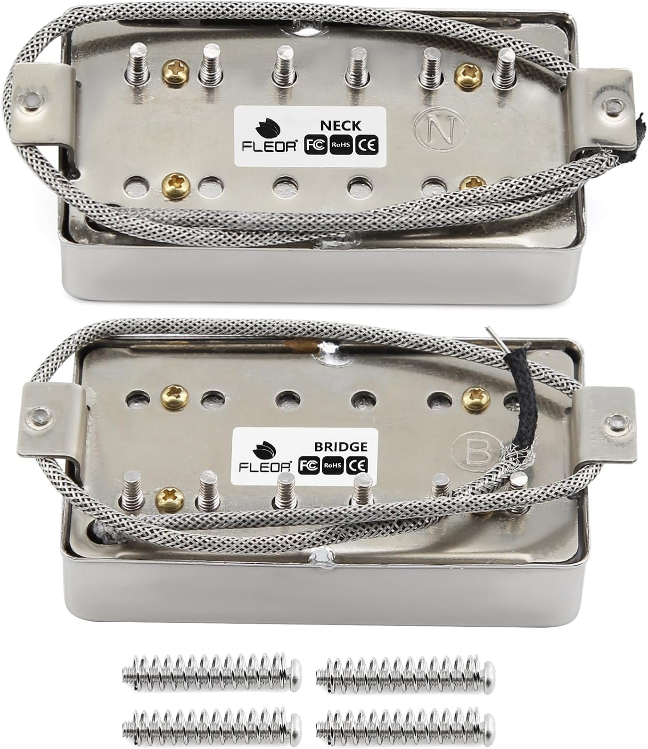FLEOR Alnico5 Guitar Humbucker Pickup Set Chrome Bridge & Neck Pickups Compatible with LP style Guitar Part