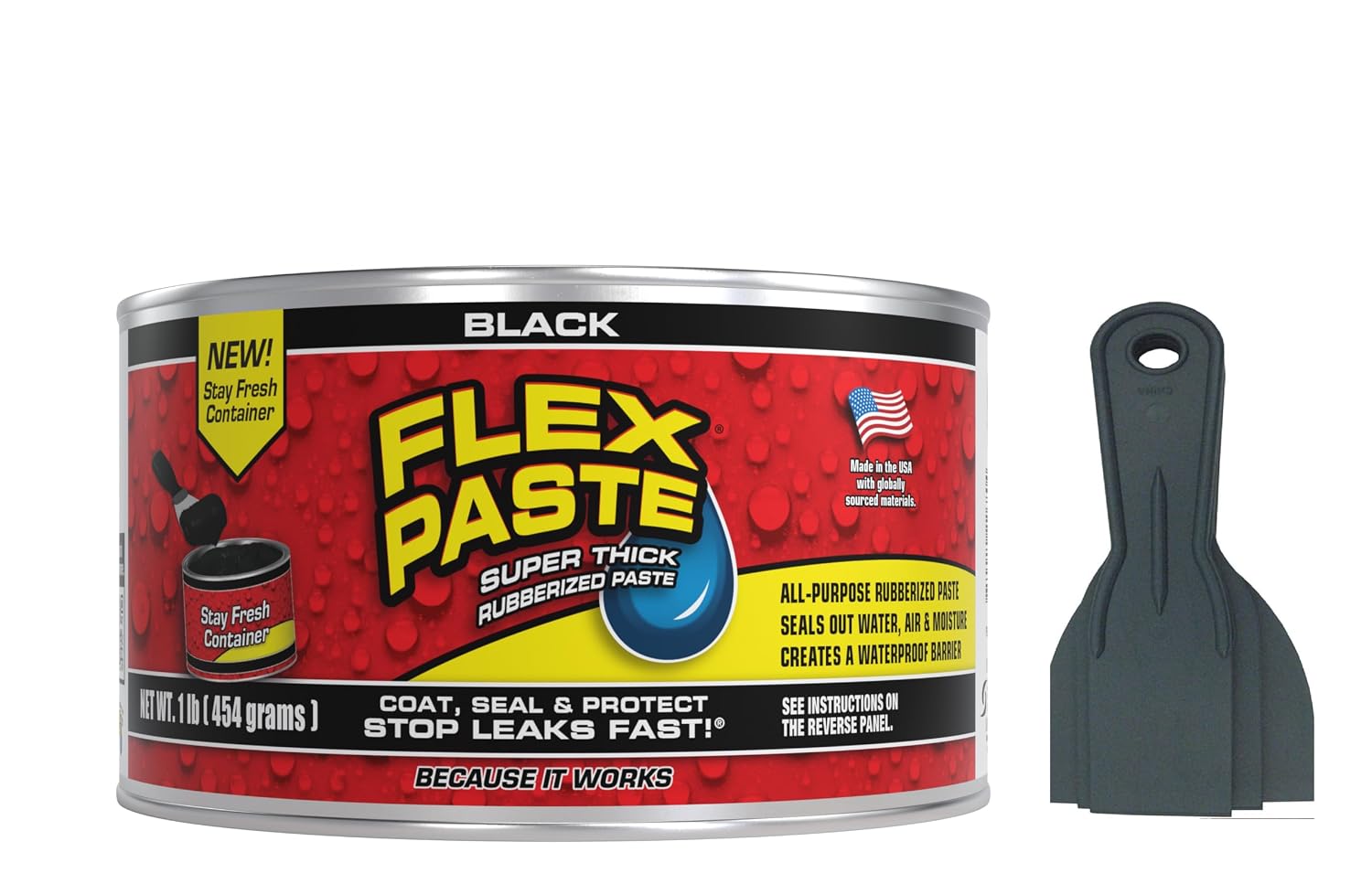 Flex Seal Flex Black Paste 1lb Jar with Allway Tools Putty 3-Pack Knives Bundle (2 Items)