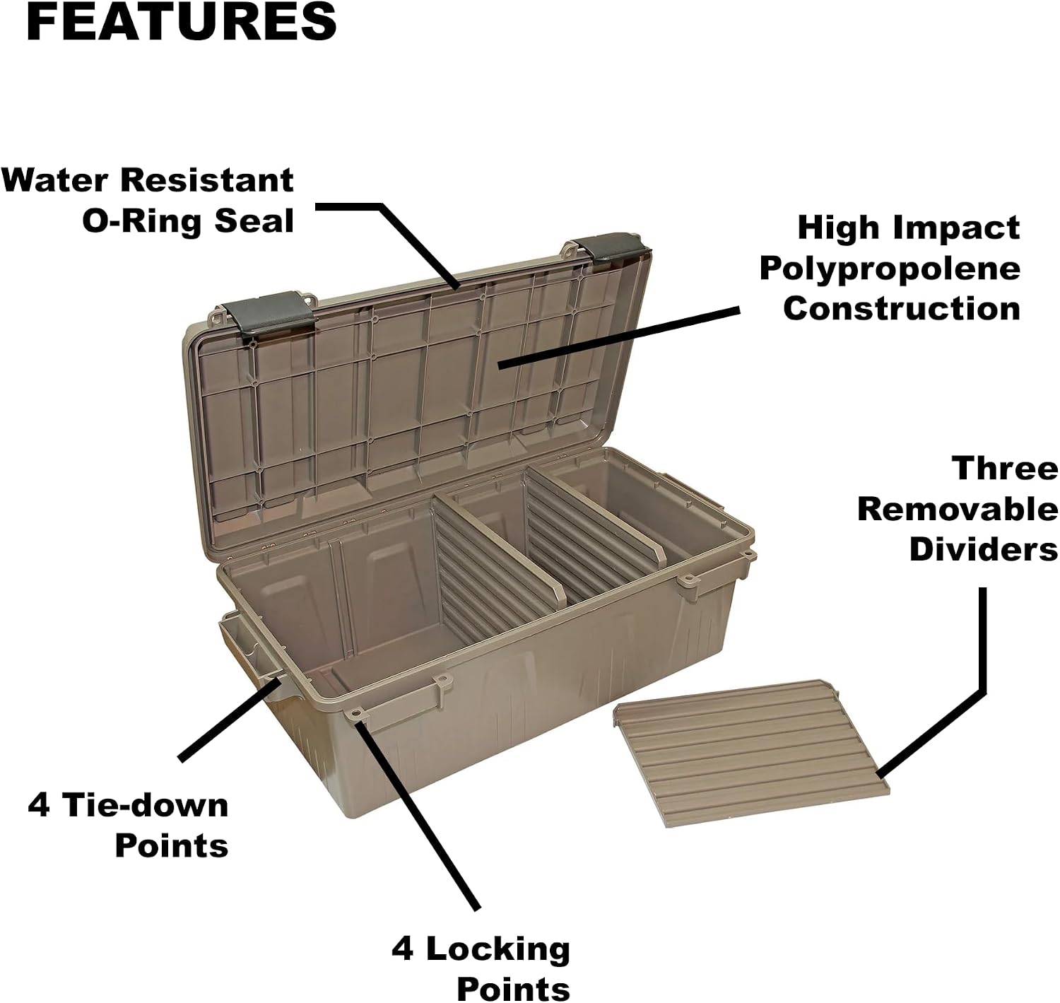 MTM ACDC30 Divided Ammo Crate Utility Box, Outdoor Gear & Tool Storage, Water- Resistant, Stackable, Snap Latch, 21"x11.2"x7.5", USA Made, Dark Earth