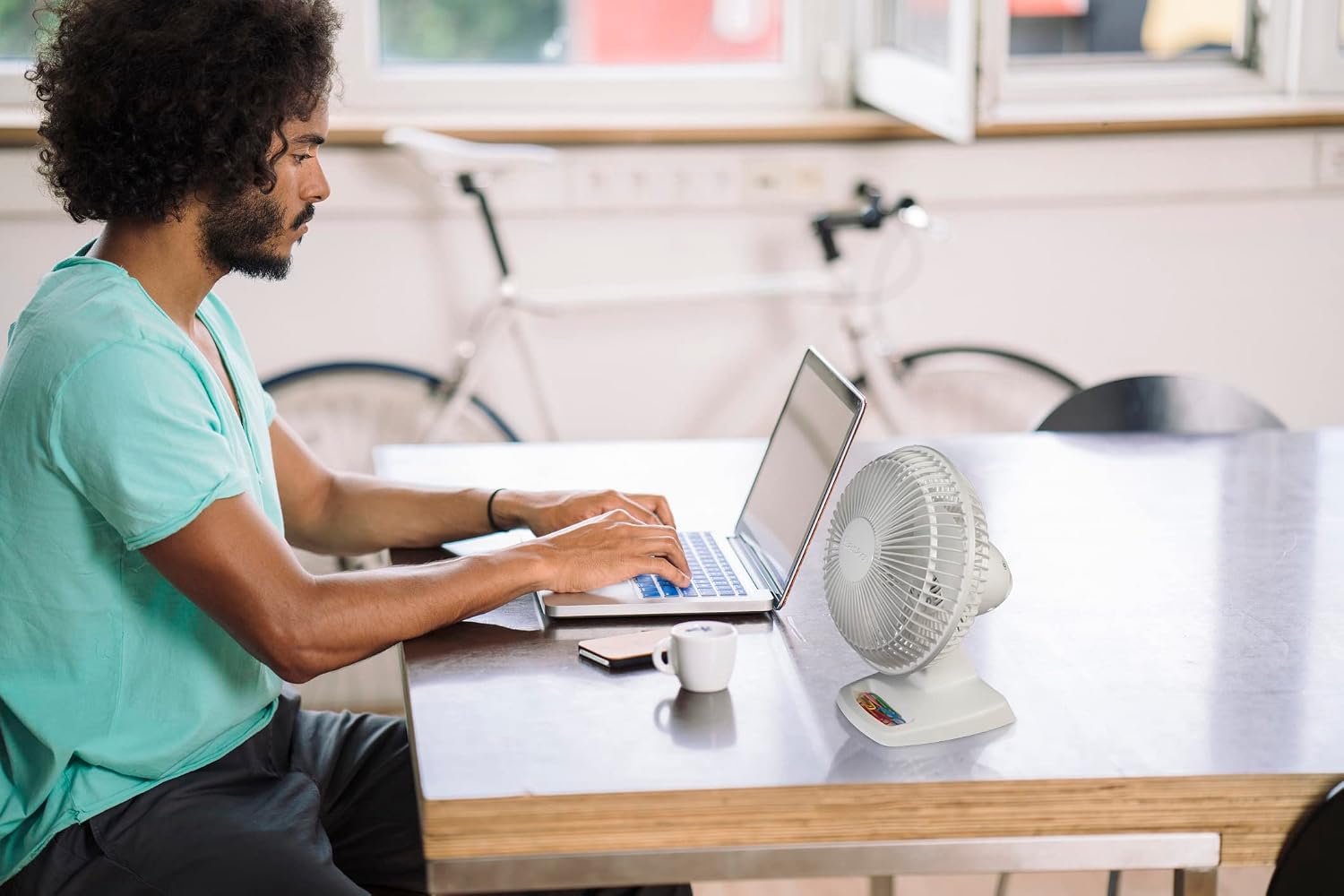 Lasko Personal Table Fan with Storage Tray, 2 Quiet Speeds, Tilt-Back Fan Head for Home Office, Bedroom, 6", White, 2002W