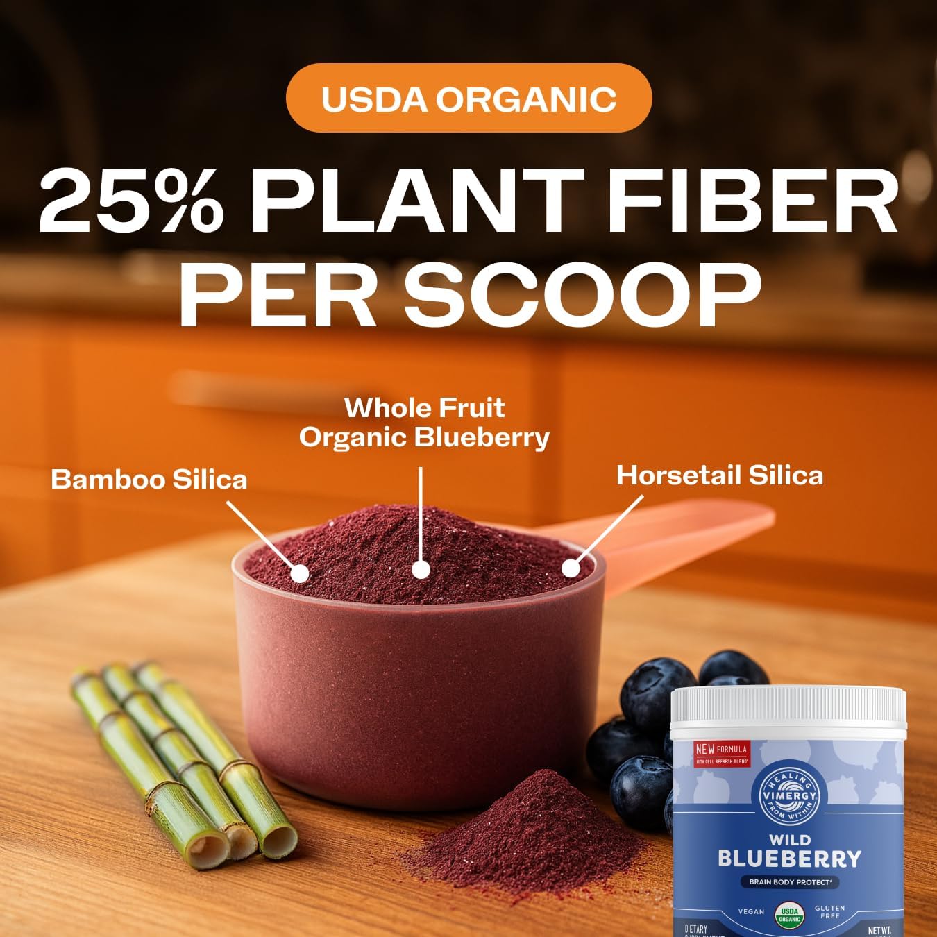 Vimergy Wild Blueberry Powder, Non-GMO, Vegan, Organic, 250g, 62 Servings | Antioxidant Used in Heavy Metal Detox Smoothie, Protects Brain Cells*, Gluten-Free
