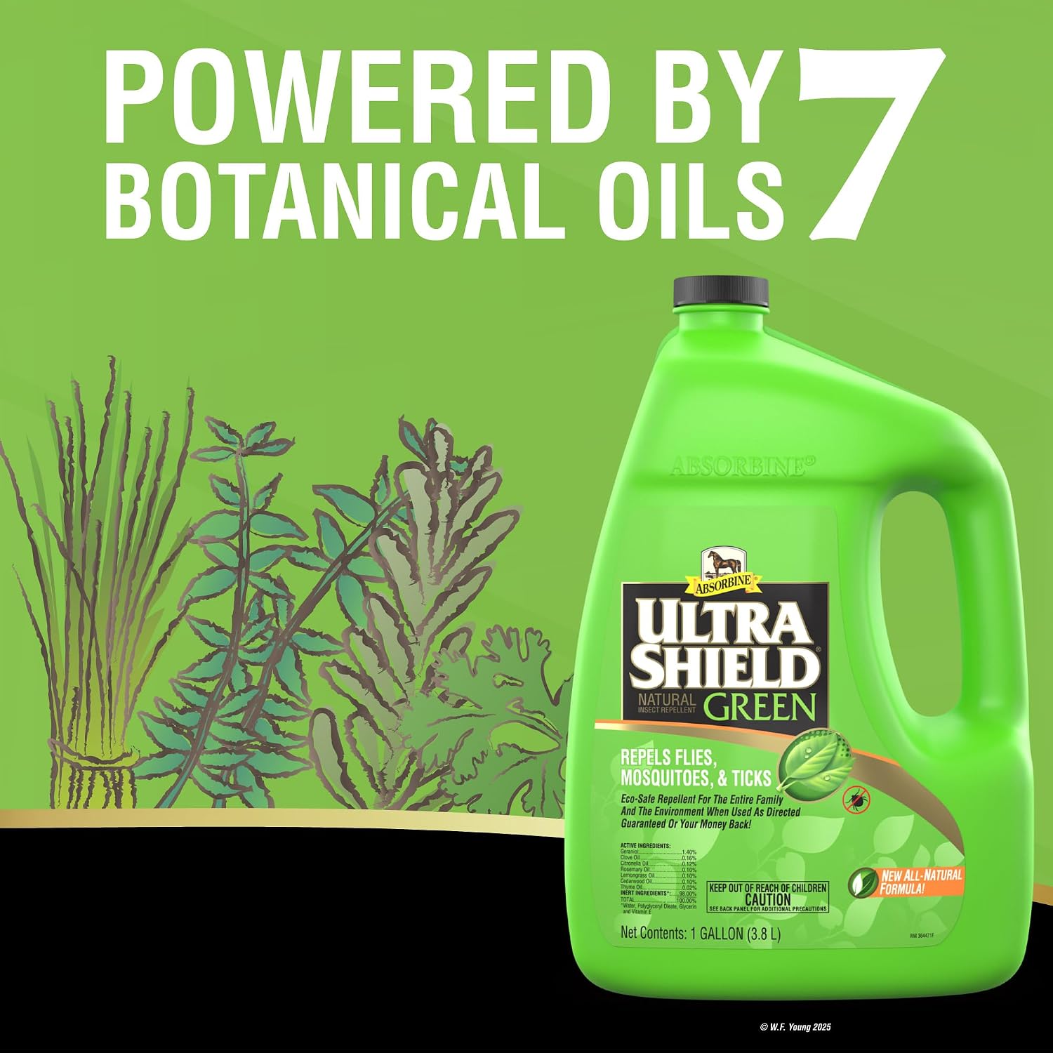 Absorbine UltraShield Green Natural Insect Repellent, 128 fl oz Gallon | Use on Horses & Dogs, Botanical Essential Oils, Daily Use, Repels 70+ Species Including Flies, Mosquitoes, Gnats & Ticks