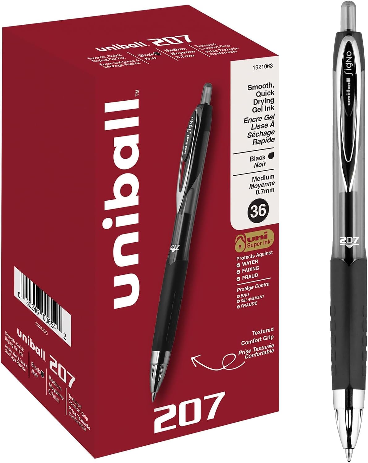 uniball™ 207 Gel Pens, Black Ink, 0.7mm Medium Point, Retractable, 12 Count | Smooth Writing, Fraud-Resistant, uni Super Ink™