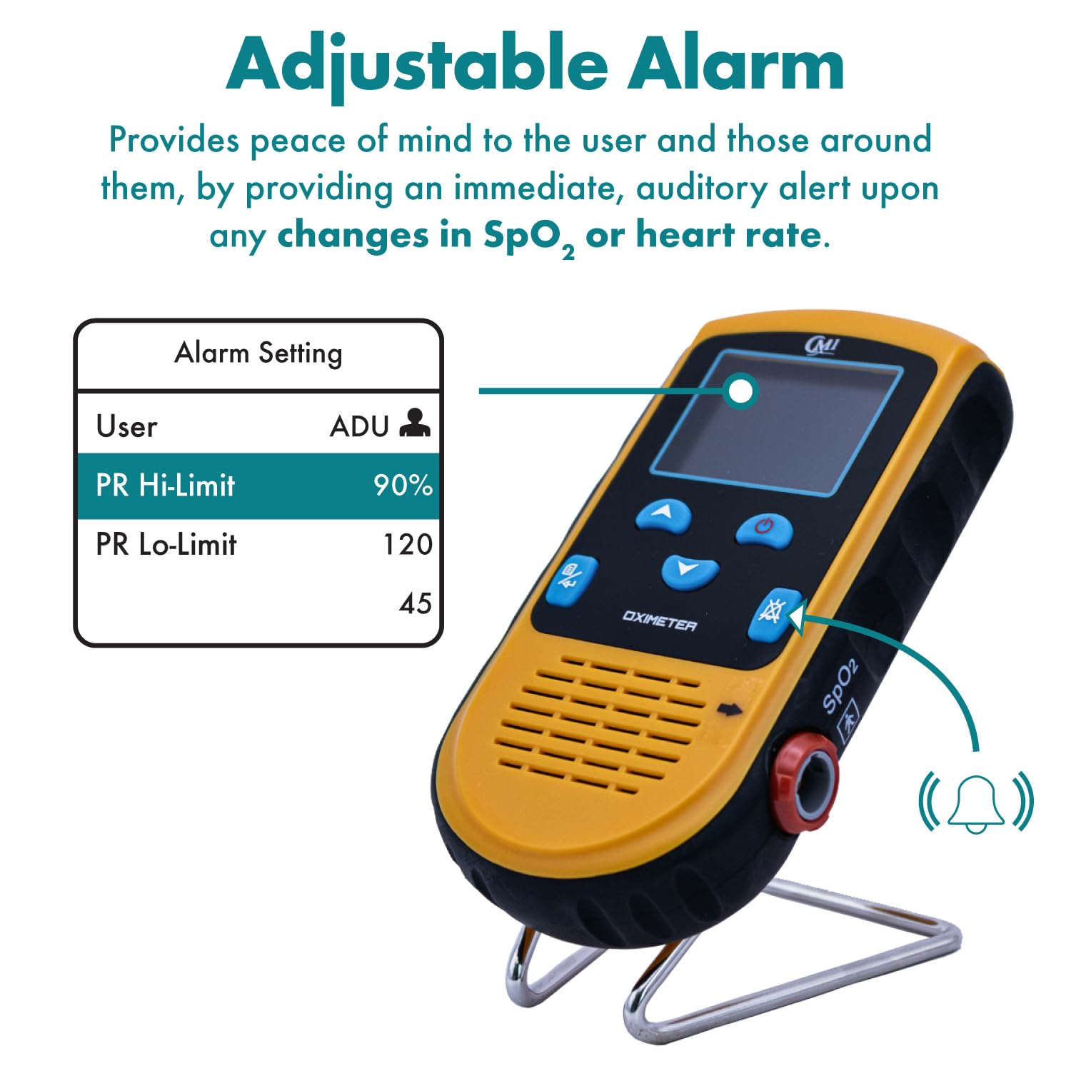 Rechargeable Finger Pulse Oximeter for Adults, Continuous SpO2 & Pulse Rate Readings, Spot Check Mode, Adjustable Alerts, Ideal for Sports