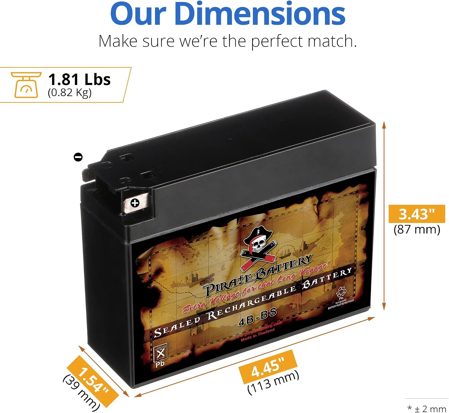 Pirate Battery YTX20HL-BS 310 CCA Maintenance-Free 12V 19Ah Battery Replacement for ATV, Harley Davidson Motorcycle, Jet Skis, Scooter, UTV, and More - Nut and Bolt (T3) Terminal