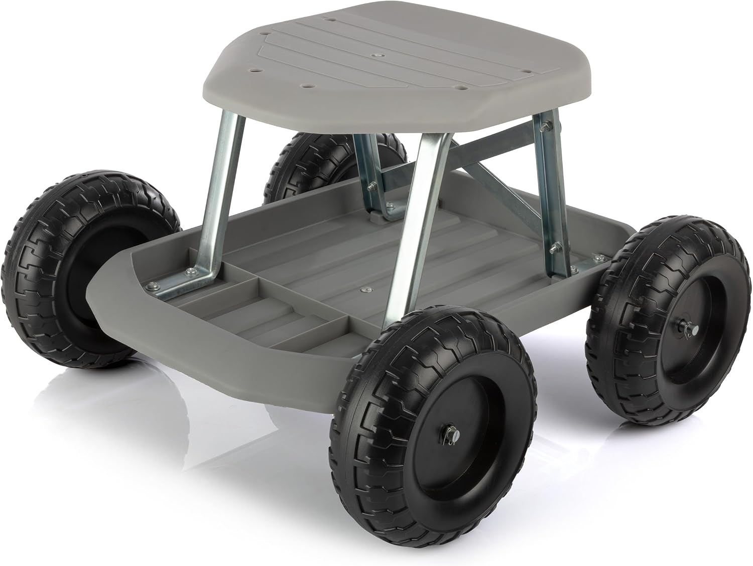 Pure Garden Rolling Garden Seat with Wheels and Tool Tray, Black/Green | Gardening Stool Garden Cart Scooter with Storage for Yard Tools