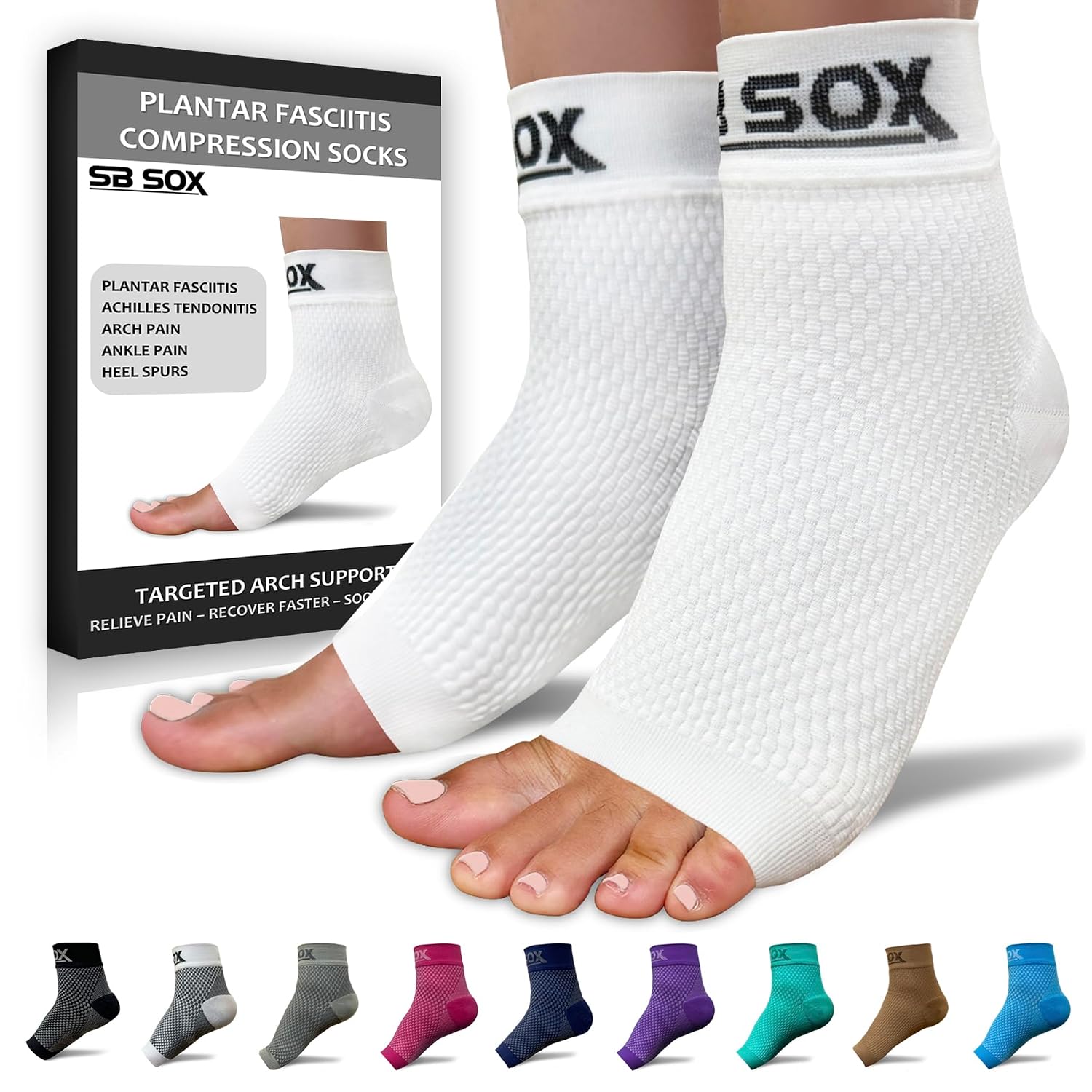 SB SOX Compression Socks for Plantar Fasciitis Relief (Gray, Medium) | Best Socks for Heel Pain Relief, Achilles Tendonitis & Foot Pain – Toeless Ankle Compression, All-Day Comfort