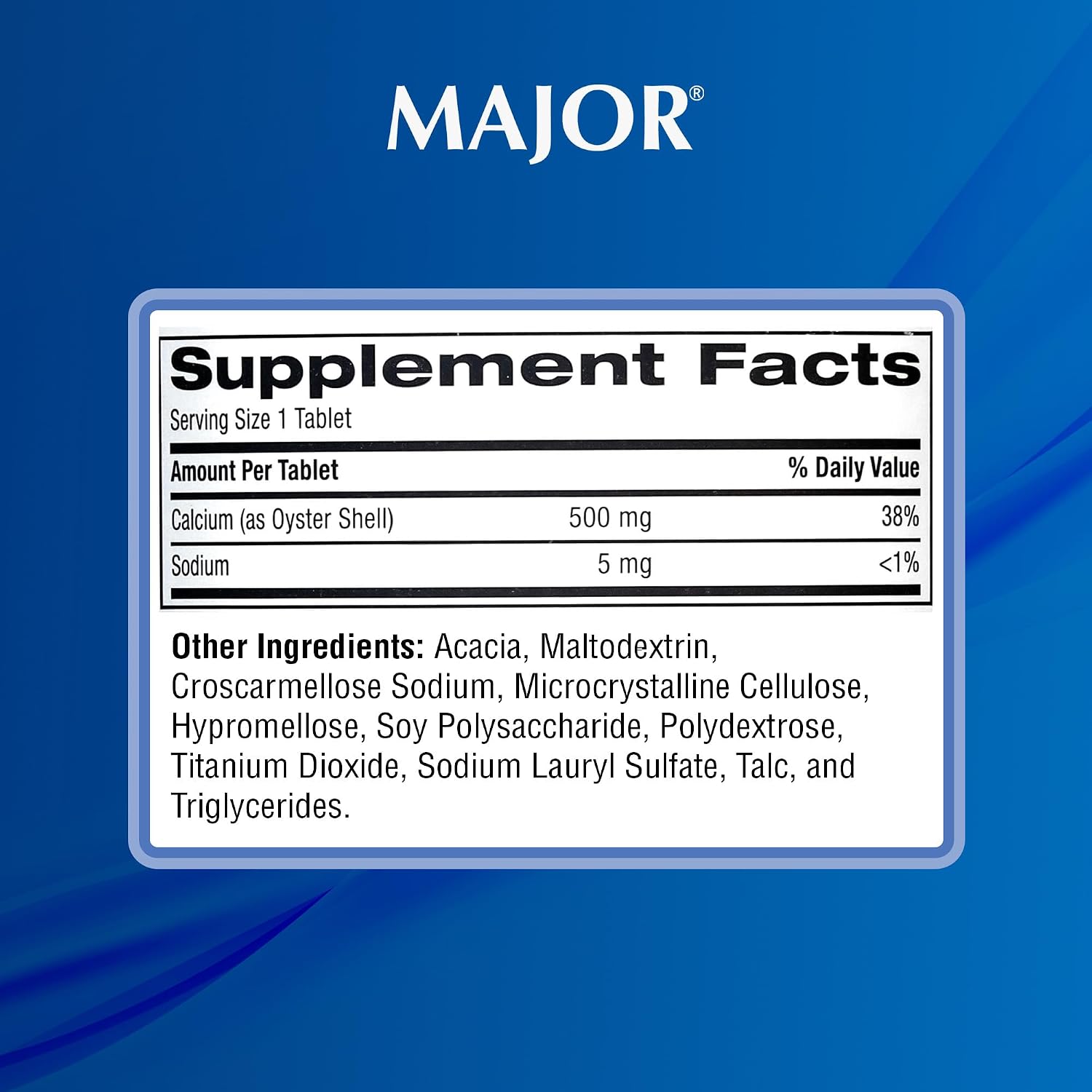 MAJOR Oyster Shell Calcium 500mg, Gluten-Free, 1000 Tablets (1-Pack) | Dietary Supplement for Bone Health and Joint Support, Mineral Supplement, Helps Support Healthy Calcium Levels