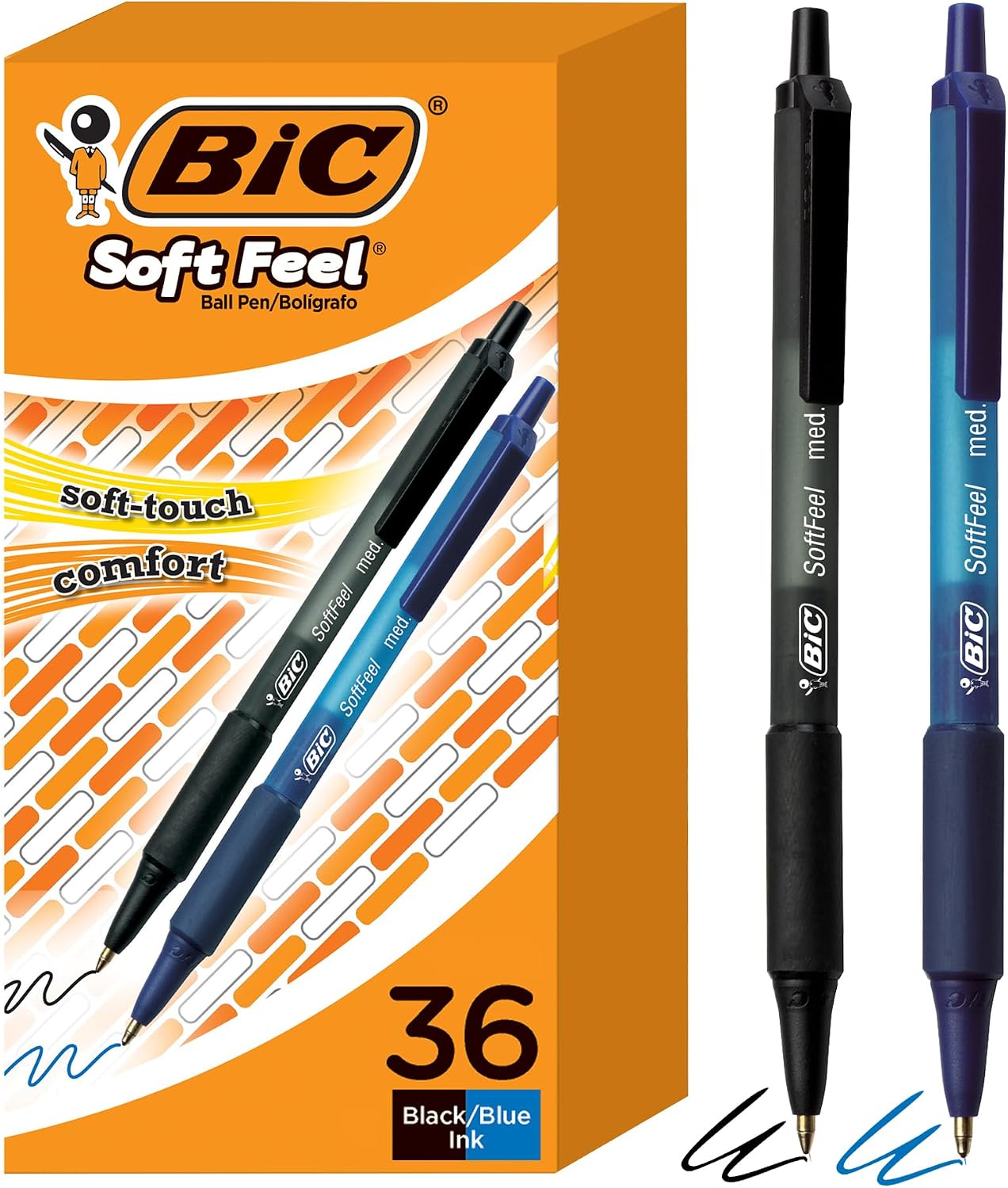 BIC Soft Feel Retractable Ballpoint Pen, 1.0 mm Medium Point, 36-Count | No-Slip Grip for Comfortable Writing | Smooth Ink Flow for Effortless Writing | Ideal for Students, Teachers, And Classrooms