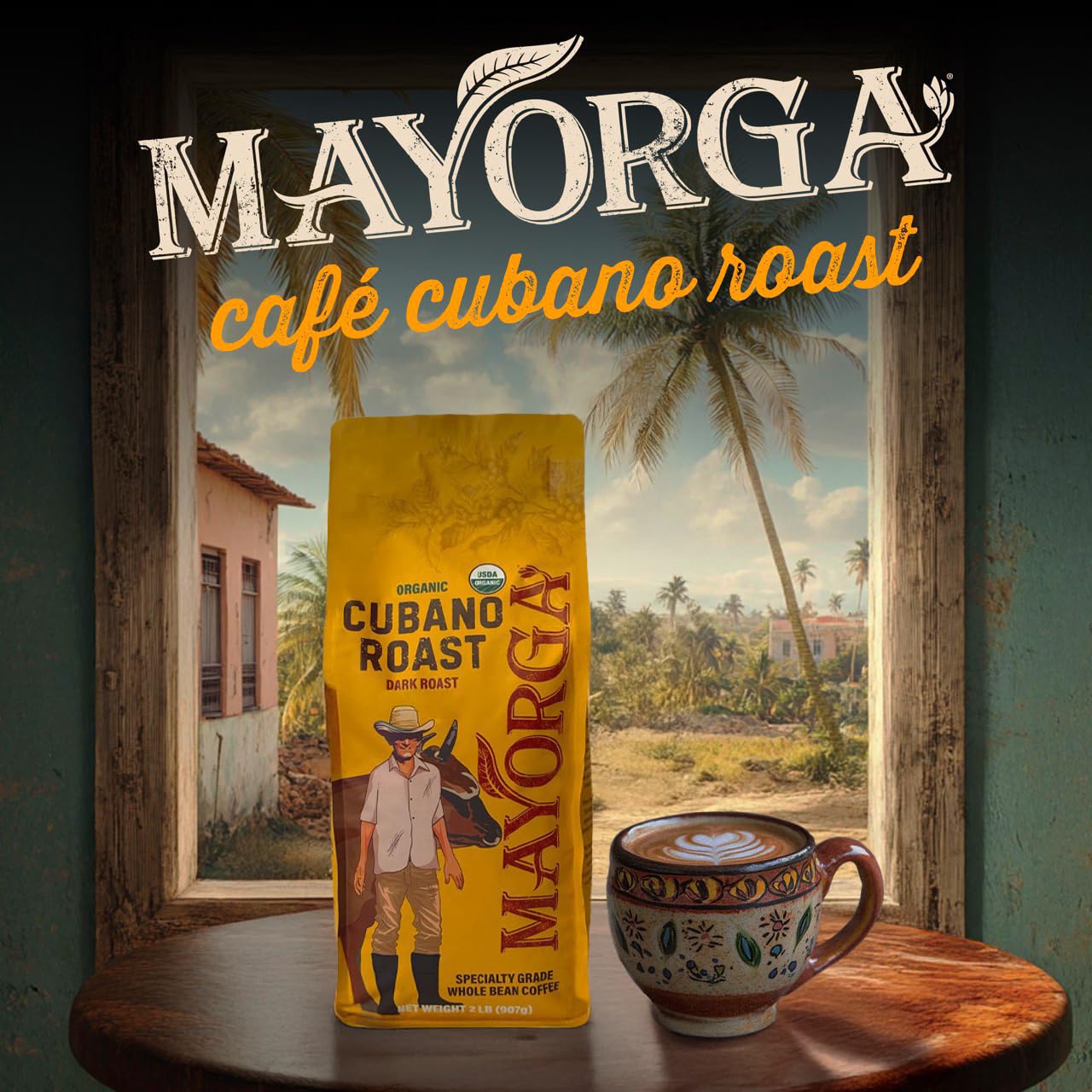 Mayorga Organic Coffee 12oz Cafe Cubano Roast - Dark Roast Whole Bean Coffee Specialty Grade, 100% Arabica, Slow Roasted, Bold and Smooth Flavor with Low Acidity - USDA Organic, Non-GMO, Kosher,