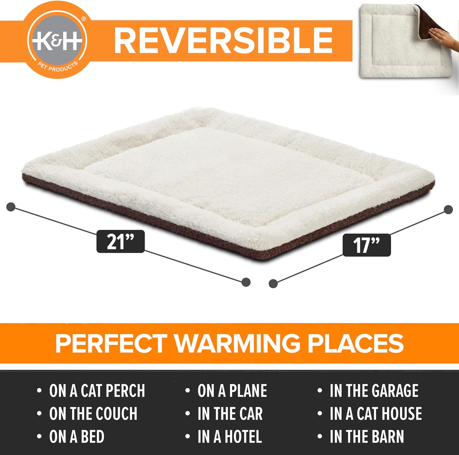 K&H Self-Warming Cat Bed Pad, Self Heating Pad for Outdoor Cat Houses, Warming Mat for Indoor Pet Beds & Furniture, Reversible Blanket, Machine Washable - Small 21 X 17in Gray/ Black