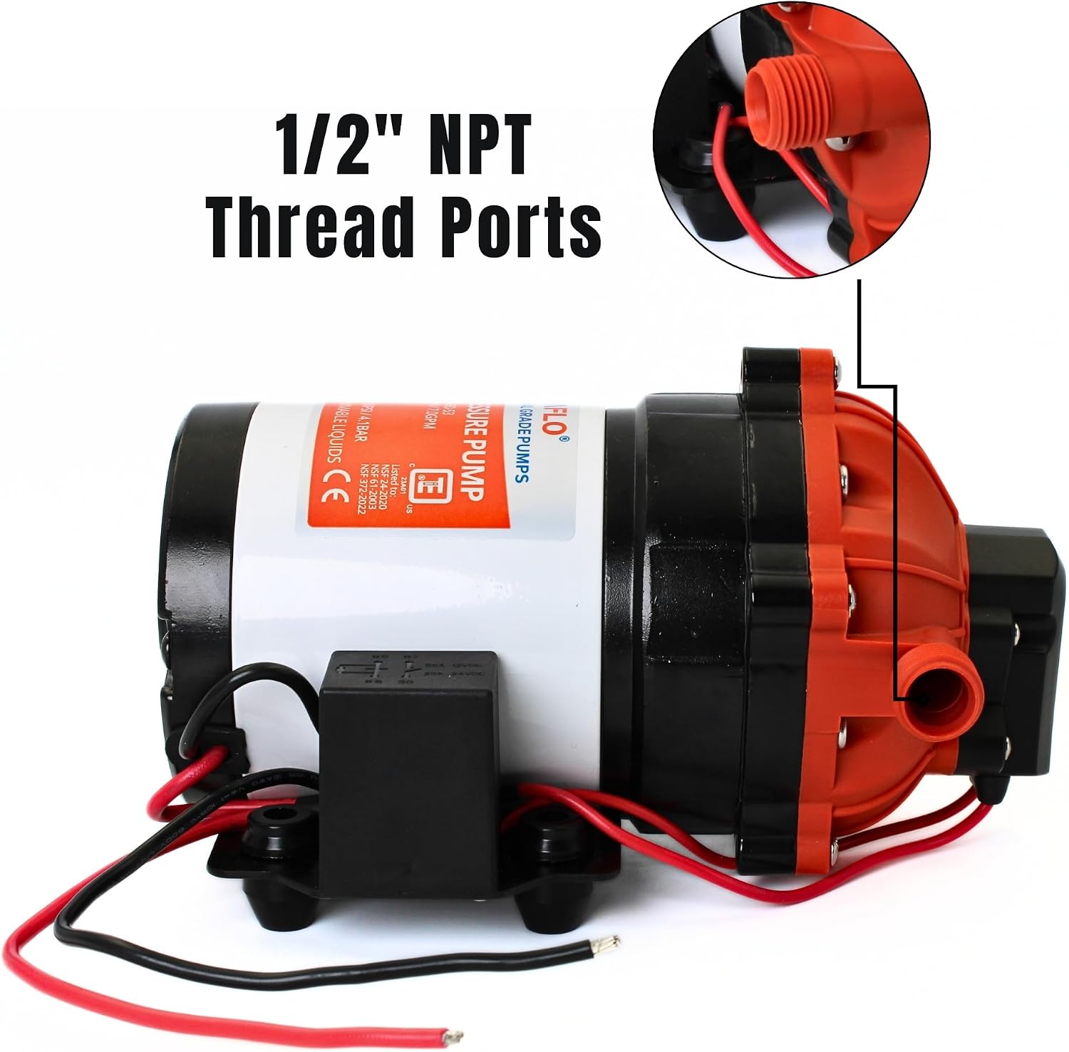 SEAFLO 55 Series 12V RV Water Pump 5.5 GPM 60 PSI Diaphragm Pump Heavy Duty Pressure Switch Built In Bypass Self Priming Quiet High Flow RV Marine Off Grid Freshwater System 4-Year Warranty