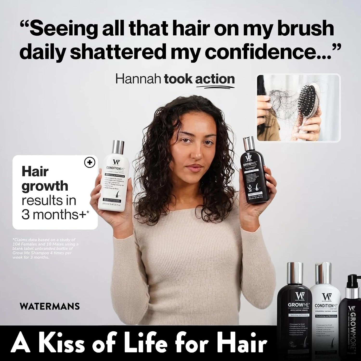 Hair Growth Shampoo & Conditioner by Watermans UK Biotin, Argan Oil, Allantoin, Rosemary, Niacinamide, Lupin. Male & Female Hair Loss Products