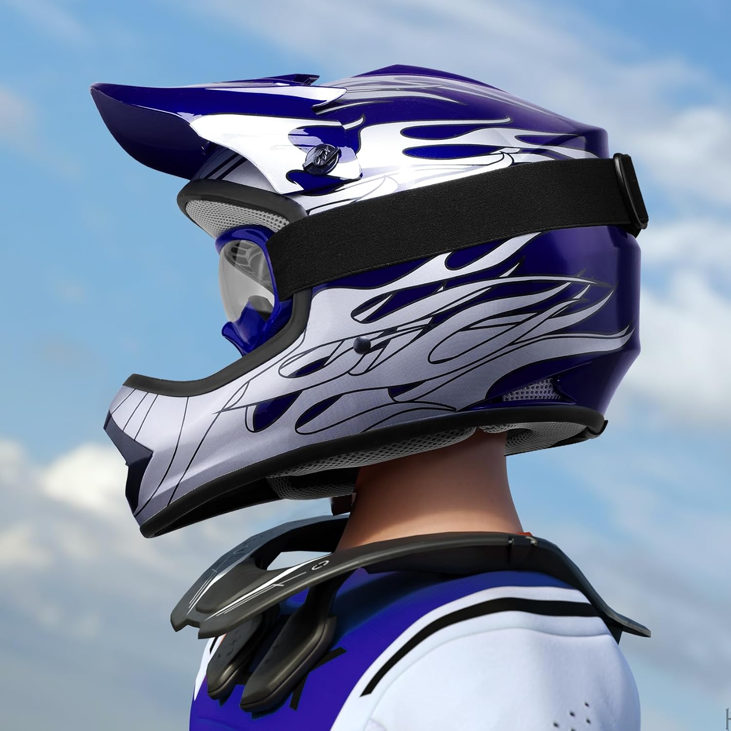 SLMOTO ATV Helmets for Kids Youth DOT Motocross Offroad Street Helmet Motorcycle Blue Helmet Dirt Bike Motocross Helmet+Goggles+Gloves