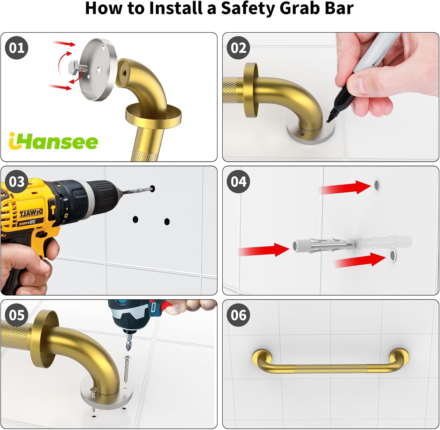 Brushed Nickel Grab Bars 18" 32" 36" 42" Bundle - 1.25" Diameter | 4 Pack Commercial Grab Bar, Anti-Slip Safety Shower Handrail, Toilet Handicap Bar, Stainless Steel Bathroom Handle for Senior