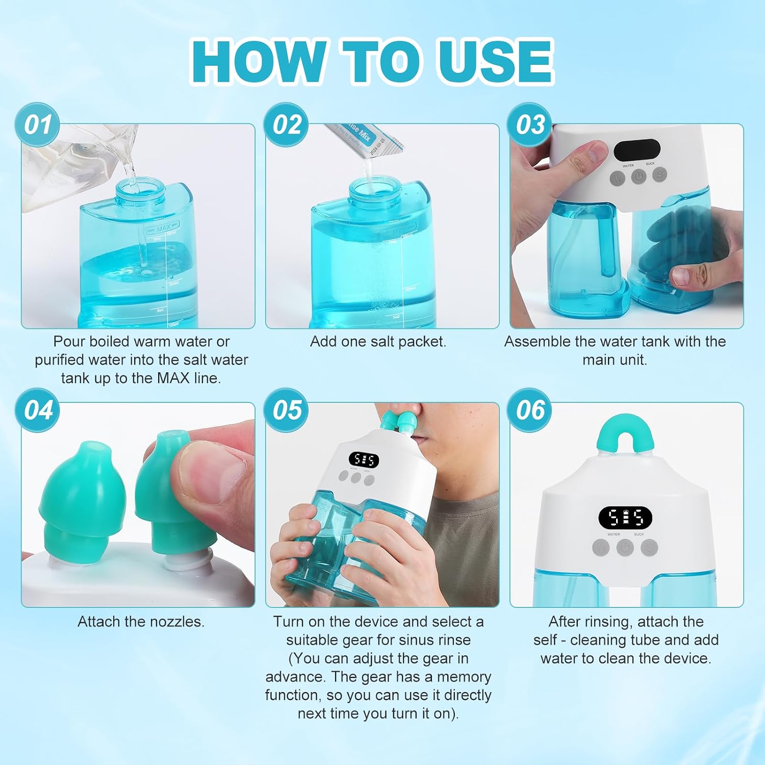 Nasal Irrigation System Electric Nasal Irrigator Smart Display Nasal Sinus Rinse Machine | Dual Water Tanks 9 Suction & Water Flow Modes