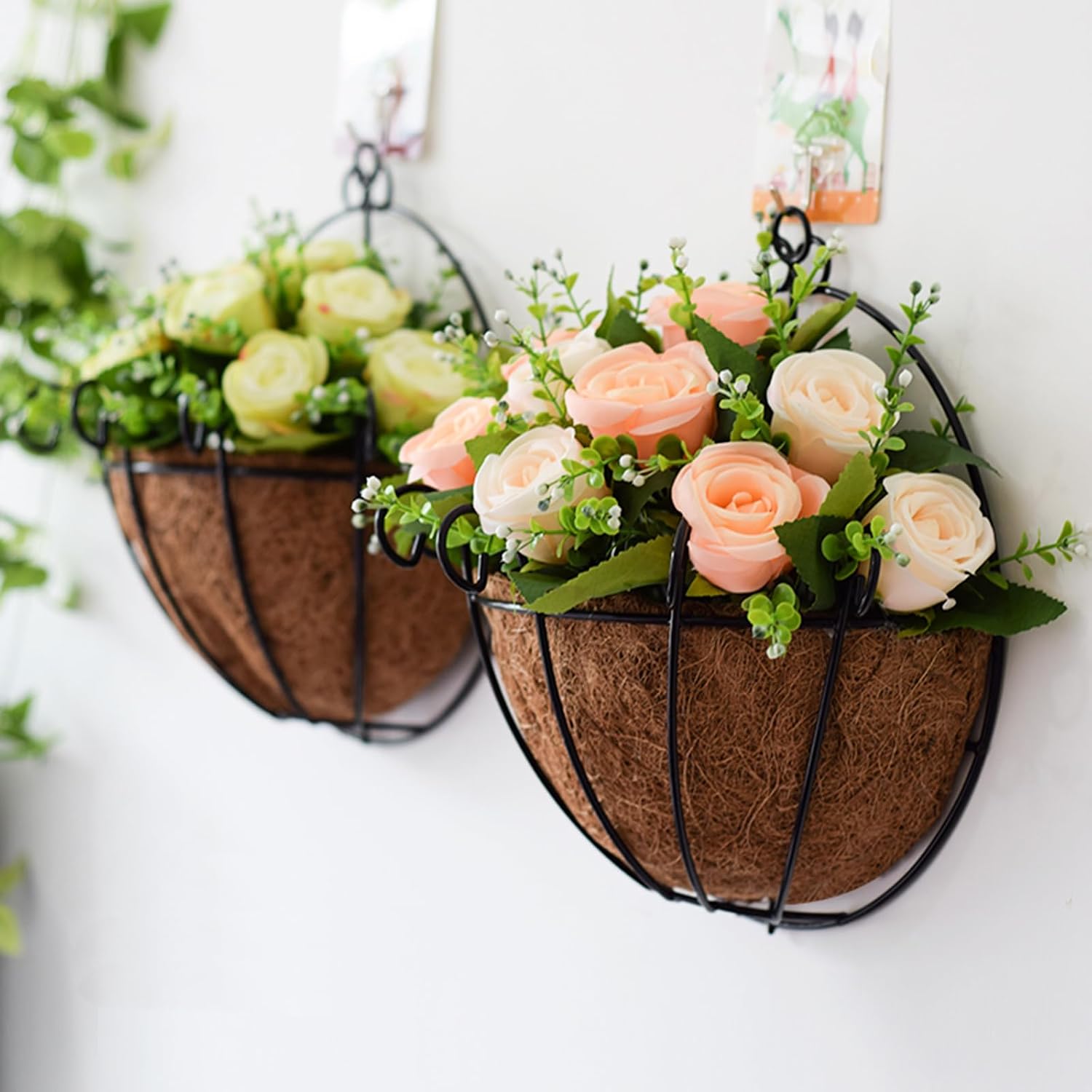 Tosnail 2 Pack Metal Wall Hanging Planter Basket with Coco Liner - Great for Indoor or Outdoor Plants