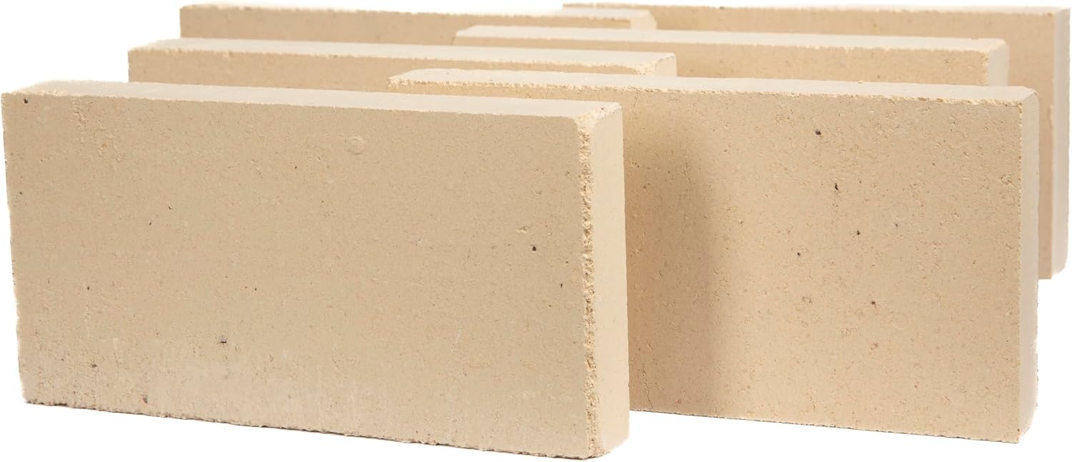 Rutland Fire Bricks, Properly Cured High Temperature FireBrick, USA-Made Residential Fire Clay Replacement for Wood Stove, Fireplace, & Pizza Oven, Size 9" x 4.5" x 1.25", 6-Pack, Tan
