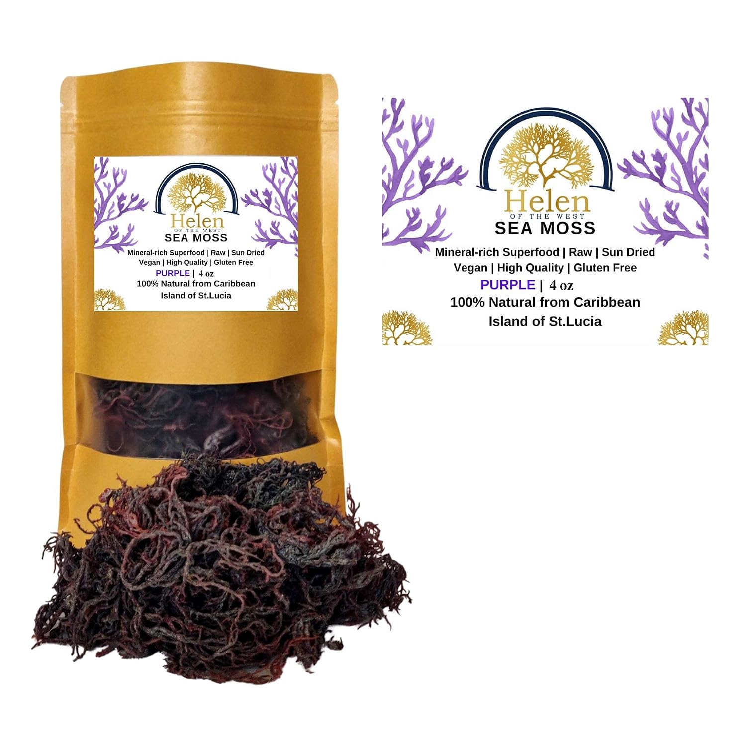 Wildcrafted Sea Moss | Gold - Purple - Green - Mixed | 100% Natural Irish Moss from St.Lucia | Mineral-Rich Superfood | 8oz Sun-Dried Moss | NO