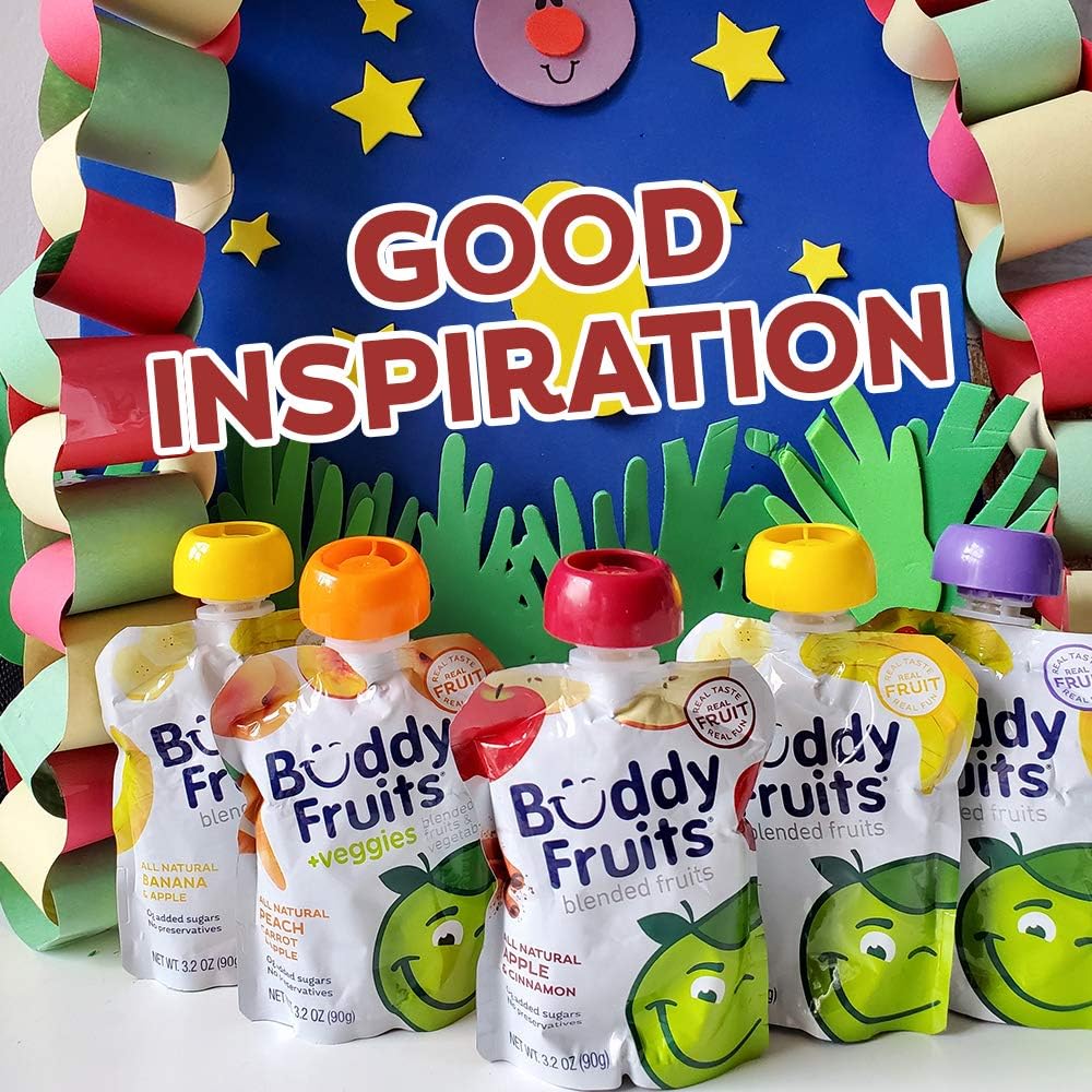 Buddy Fruits Snacks To Go Multifruit Unsweetened Applesauce 3.2oz Pouch (18pk) Gluten-Nut-Dairy-Preservatives-BPA Free, Non GMO, Kosher