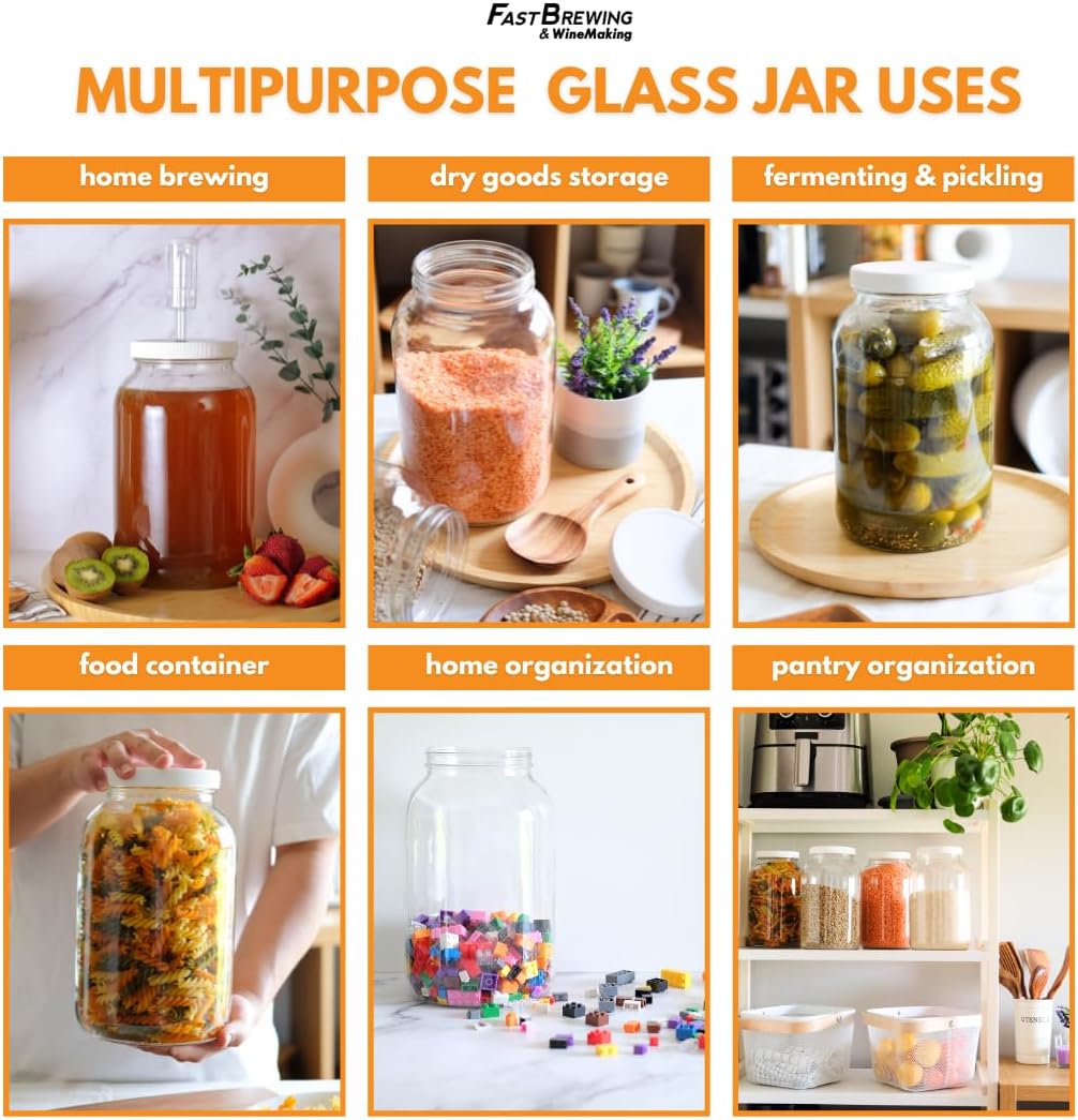 1 Gallon Glass Jar with Lid | Wide Mouth Container for Fermentation | Heavy-duty Large Glass Jar with Lid for kombucha, pickling and food storage | Glass Jars with Airtight Lid design