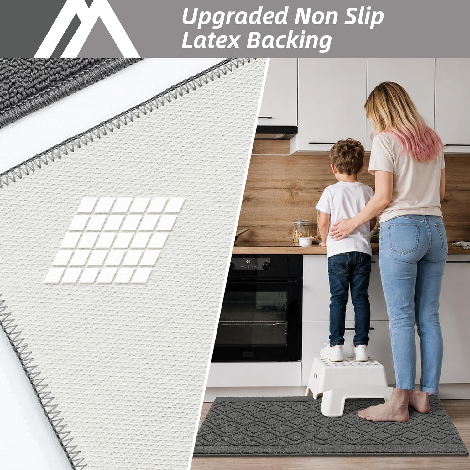 COSY HOMEER 48x20Inch/30X20Inch Kitchen Rug Mats,Grey