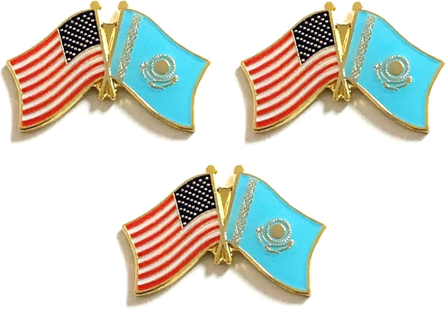 3 National Country Flag Crossed Enamel Flag Pins Pack of 3 Friendship Double Flags