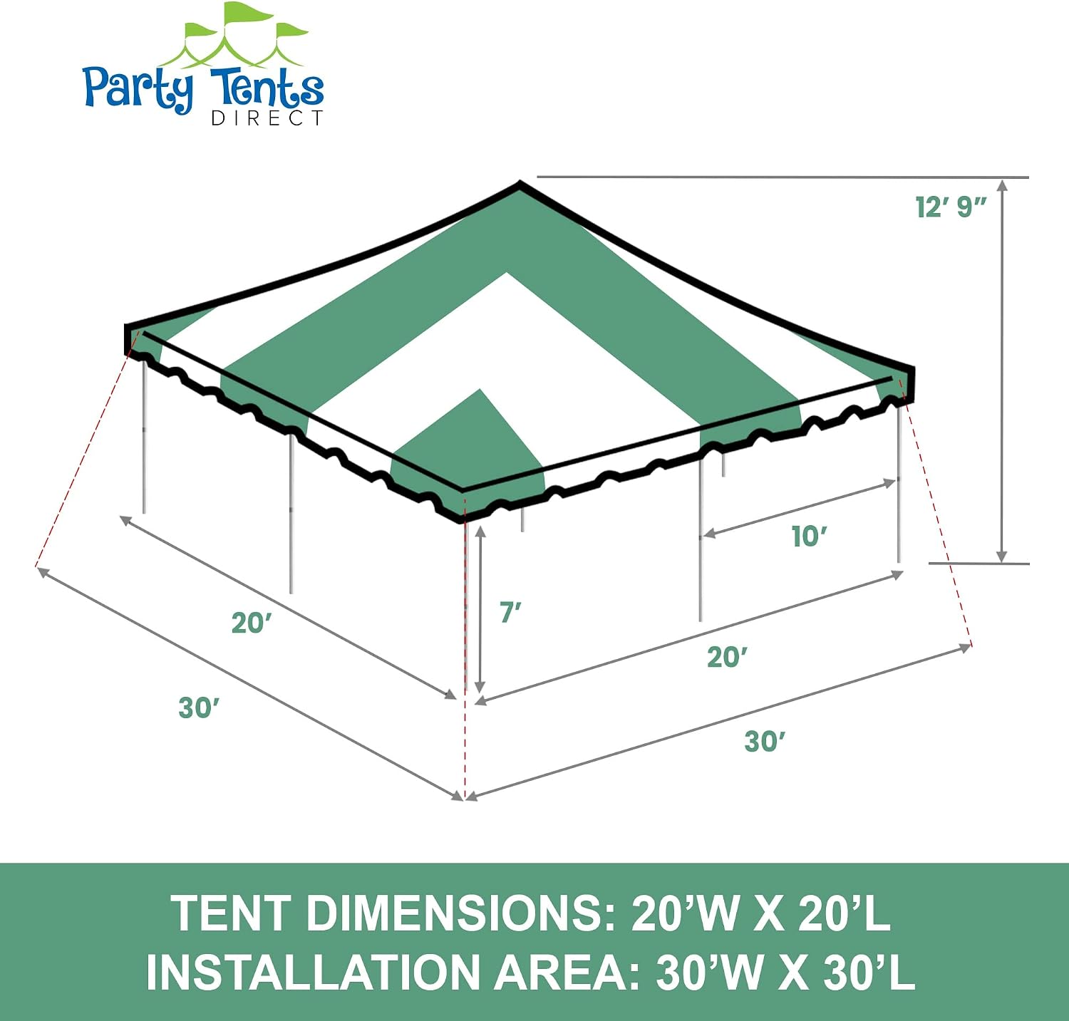 20’ x 20’ Weekender Canopy Pole Tent, Indoor and Outdoor Heavy Duty Easy Up, 80 Person Capacity Tent for Parties, Weddings, and Events, Commercial and Residential Use, PVC White Top | Easy Up Weekender Canopy Tent With 80 Person Capacity - Outdoor Canopi…