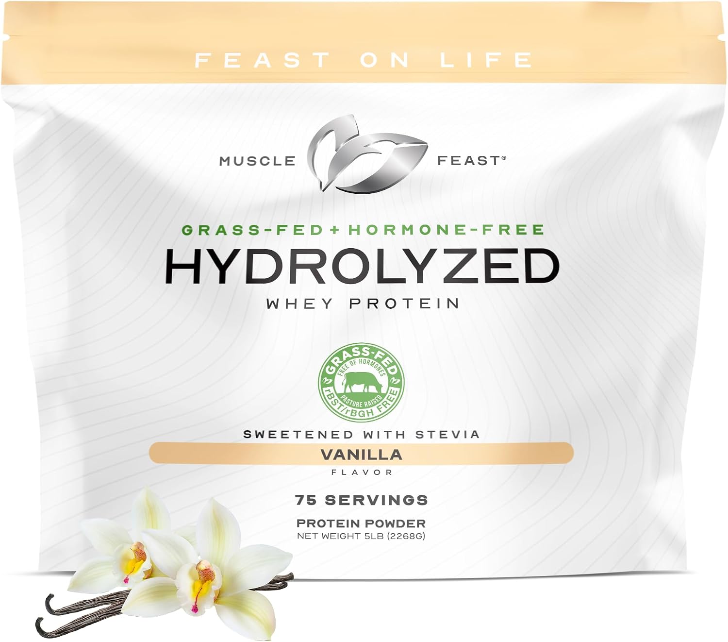 Muscle Feast Grass Fed Hydrolyzed Whey Protein Powder, Chocolate (2lb) | All Natural Hormone-Free, Hydro Whey Powder for Men and Women, Clean, Non-GMO, Delicious Hydrolyzed Protein Powder