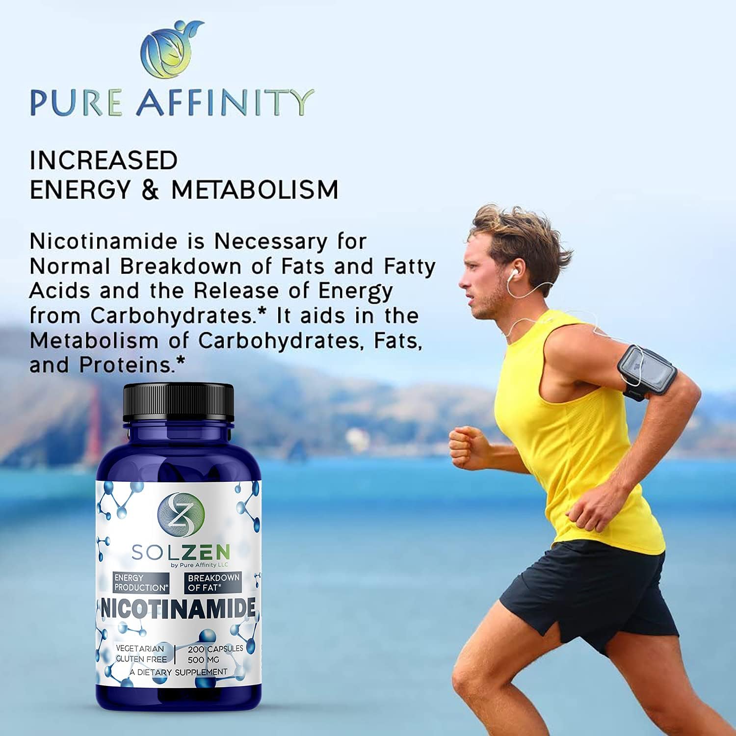 B3 Nicotinamide 500 mg Effective Flush-Free Niacin. Energy Booster, Cell Regenerator, That Supports Cognitive Decline