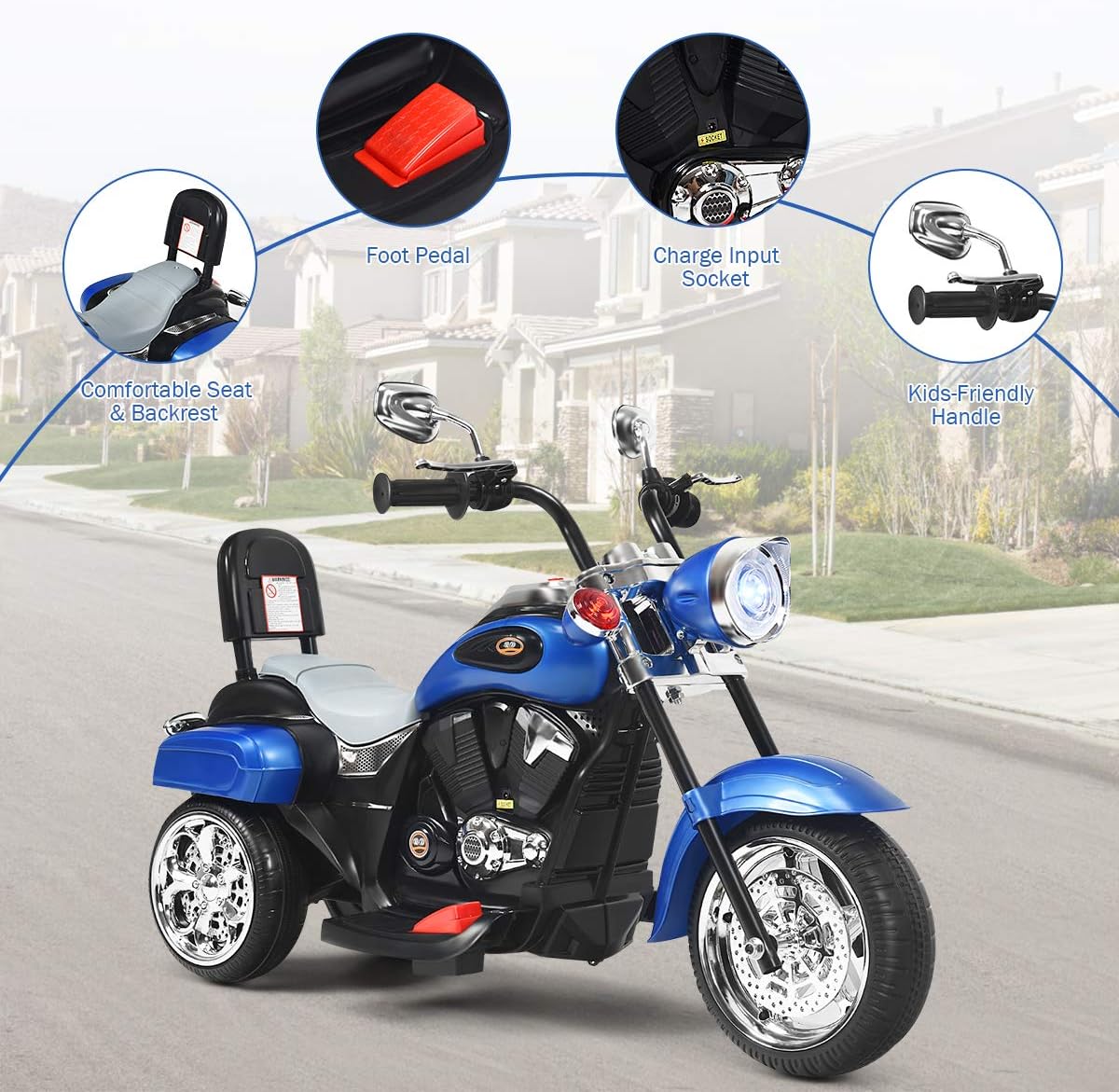 Costzon 6V Ride on Chopper Kids Motorcycle with Horn, Headlight (Red)