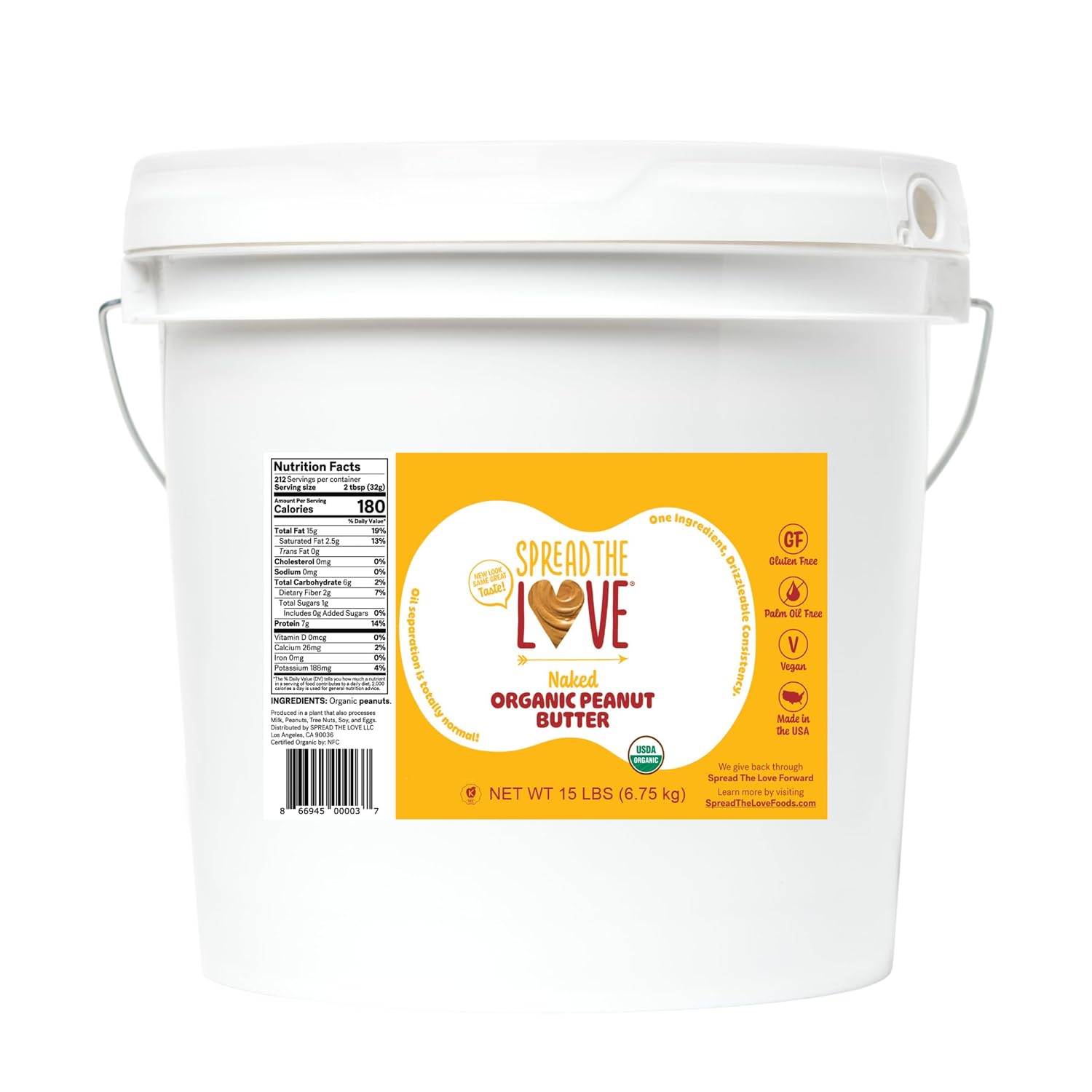 Spread The Love NAKED Organic Peanut Butter, 16 oz Jar, 1 Pack