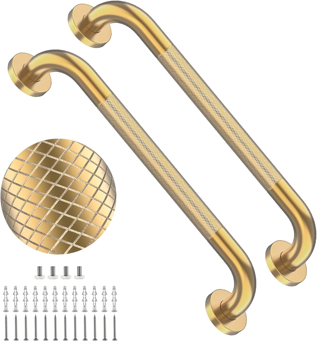 40 Inch Brushed Nickel Shower Grab Bar Anti-Slip Knurled Grip,Safety Handle | YuanDe 1.25" Diameter Stainless Steel Bathroom Grab Bars, Handicap Injury Elderly Senior Assist Support Shower Handle-2Packs