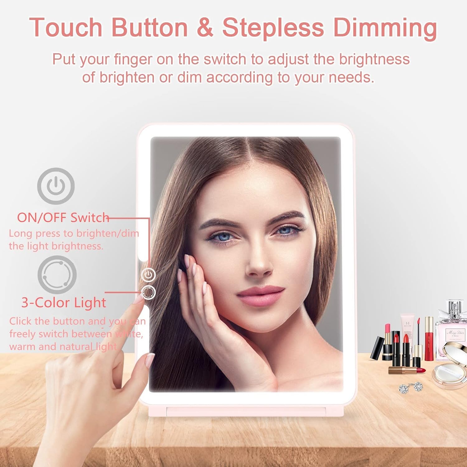 deweisn Folding Lighted Makeup Mirror with 72 LEDs 3 Colors Light Modes USB Rechargable 1800mA Batteries Portable Ultra Thin Compact Vanity Mirror