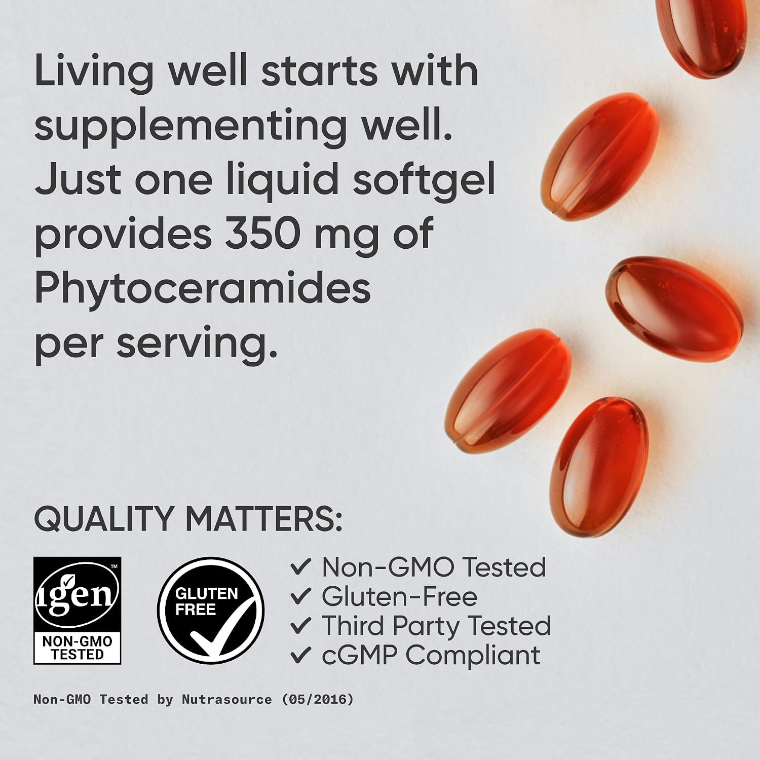 Sports Research® Phytoceramides 350mg w/Ceratiq®, 30 Softgels | Plant-Derived Ceramides for Beauty from Within Skin Hydration | Made with Certiq® | Non-GMO, Soy-Free - 30 Servings