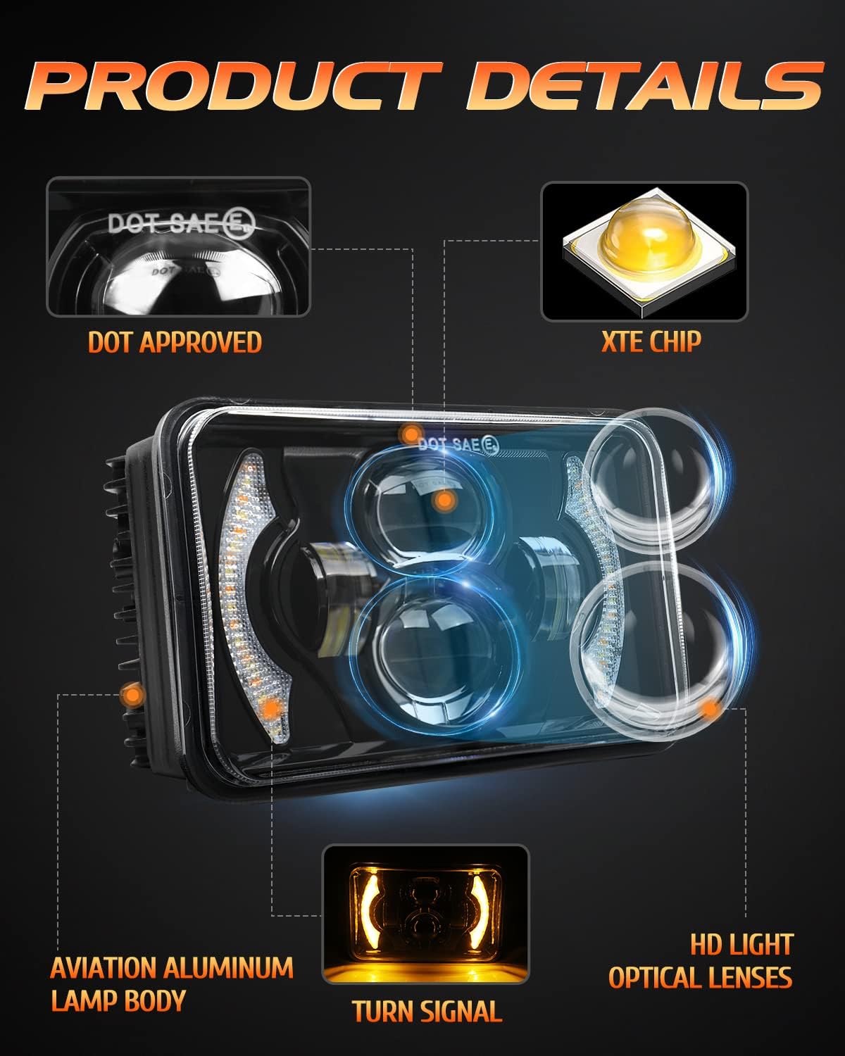 CO LIGHT 2PCS 7x6 5x7 LED Headlights, Angel Eyes Cool Halo, White & Amber DRL with Turn Signal