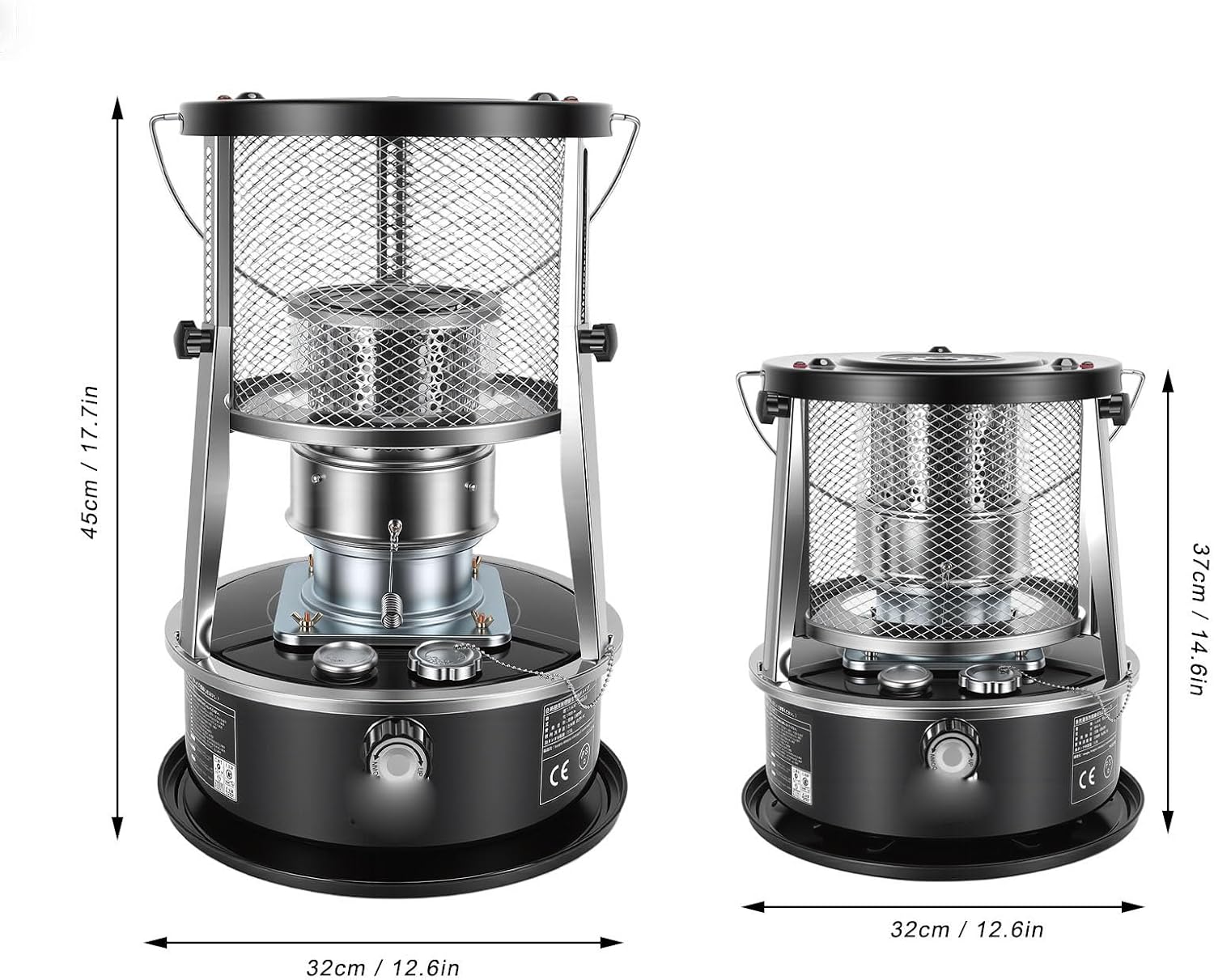Portable Kerosene Heater, Adjustable Height 5.2L 20-25 Hours Heat 2.6KW Output for Garage Camping Emergency, with Safety Net and Accessories