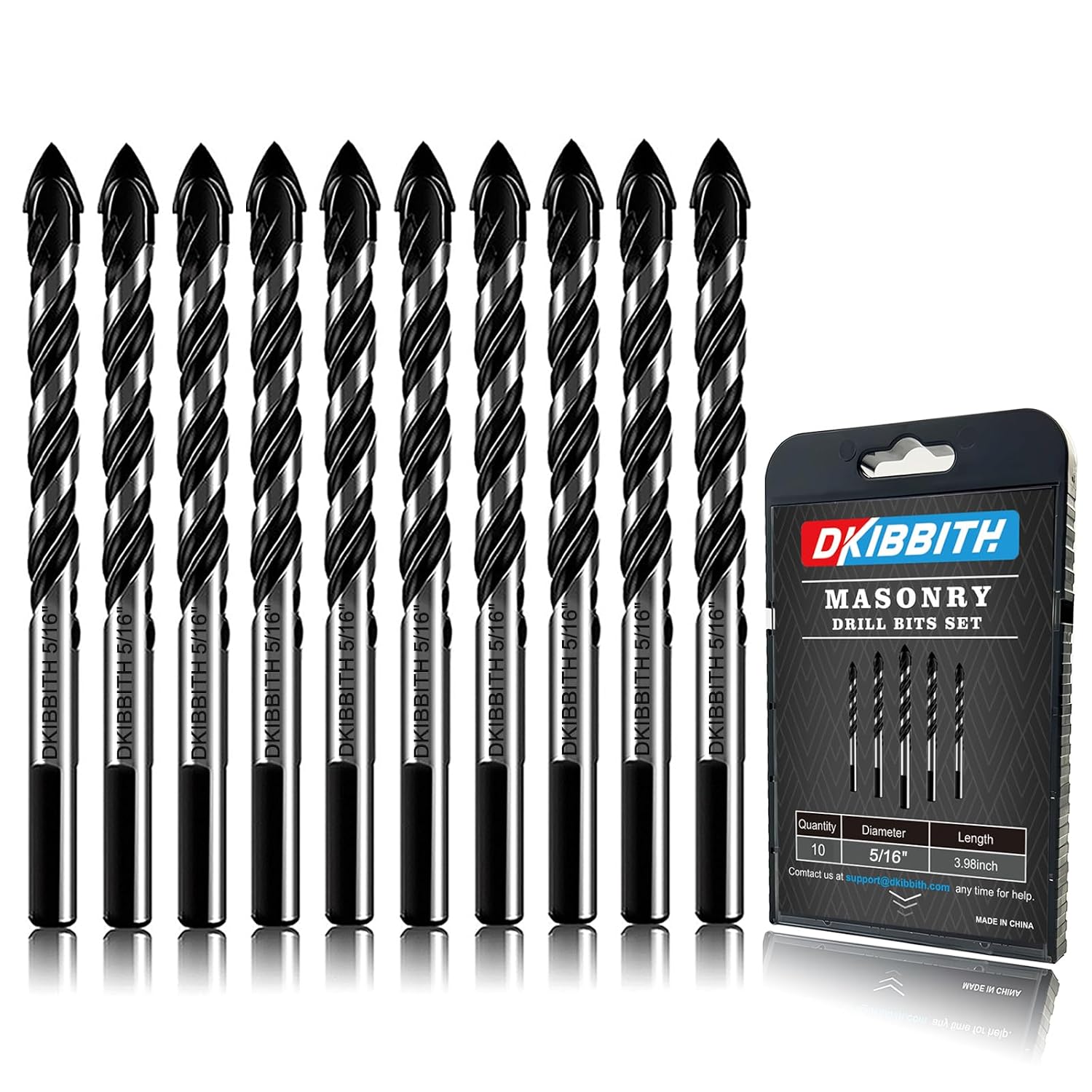 10-Piece Masonry Drill Bit Set for Concrete Tile Glass Ceramic Brick, 1/8 to 1/2 Inch Drilling Bits with Triangle Handle
