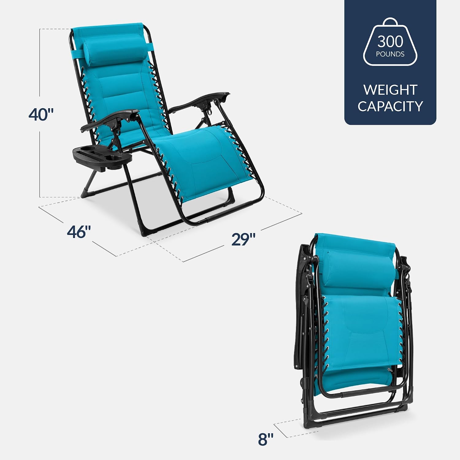 Best Choice Products Oversized Padded Zero Gravity Chair, Folding Outdoor Patio Recliner, XL Anti Gravity Lounger for Backyard w/Headrest, Cup Holder