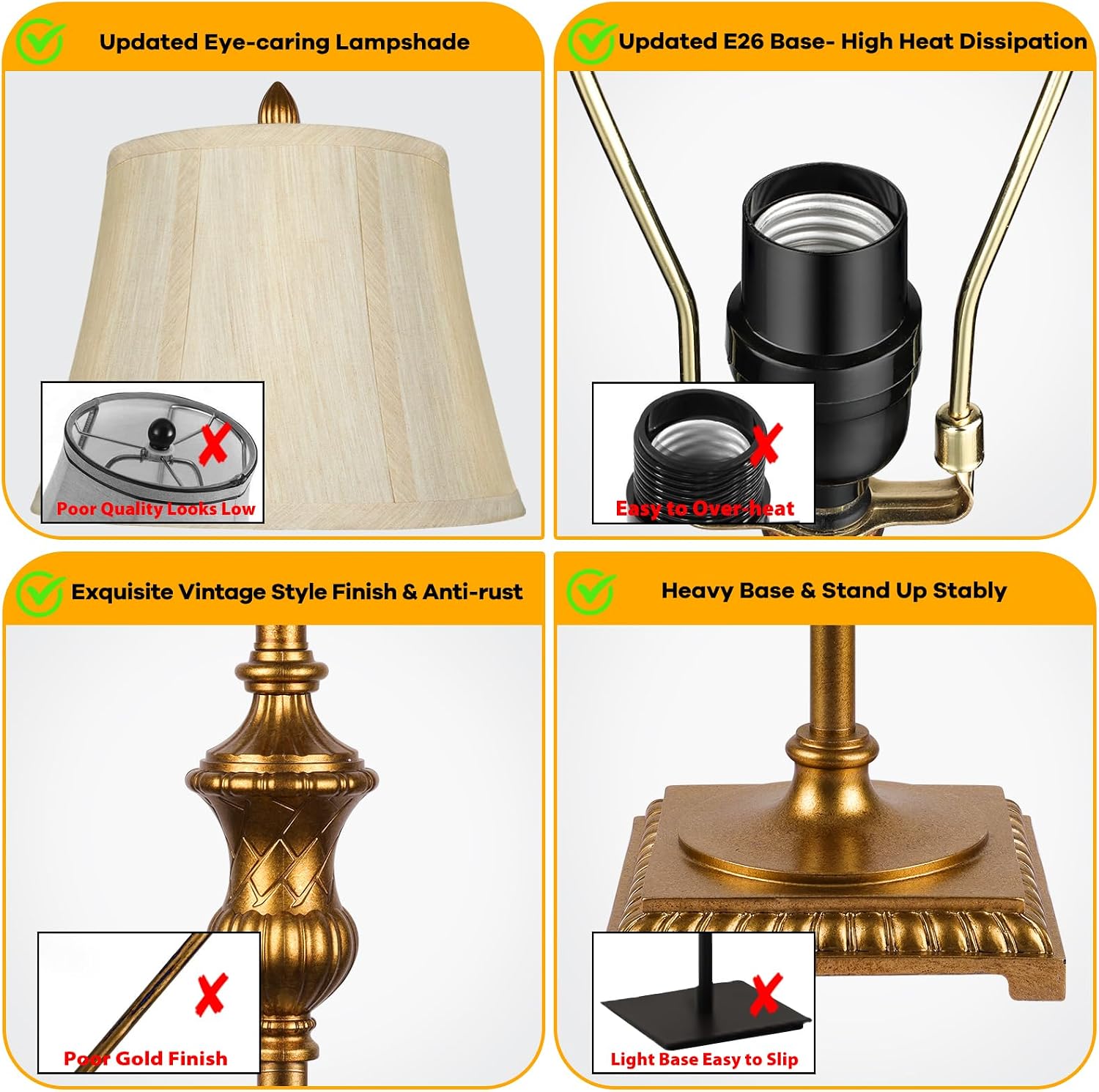 TOBUSA Traditional Floor Lamp, Standing Lamp with Bronze Fabric Shade